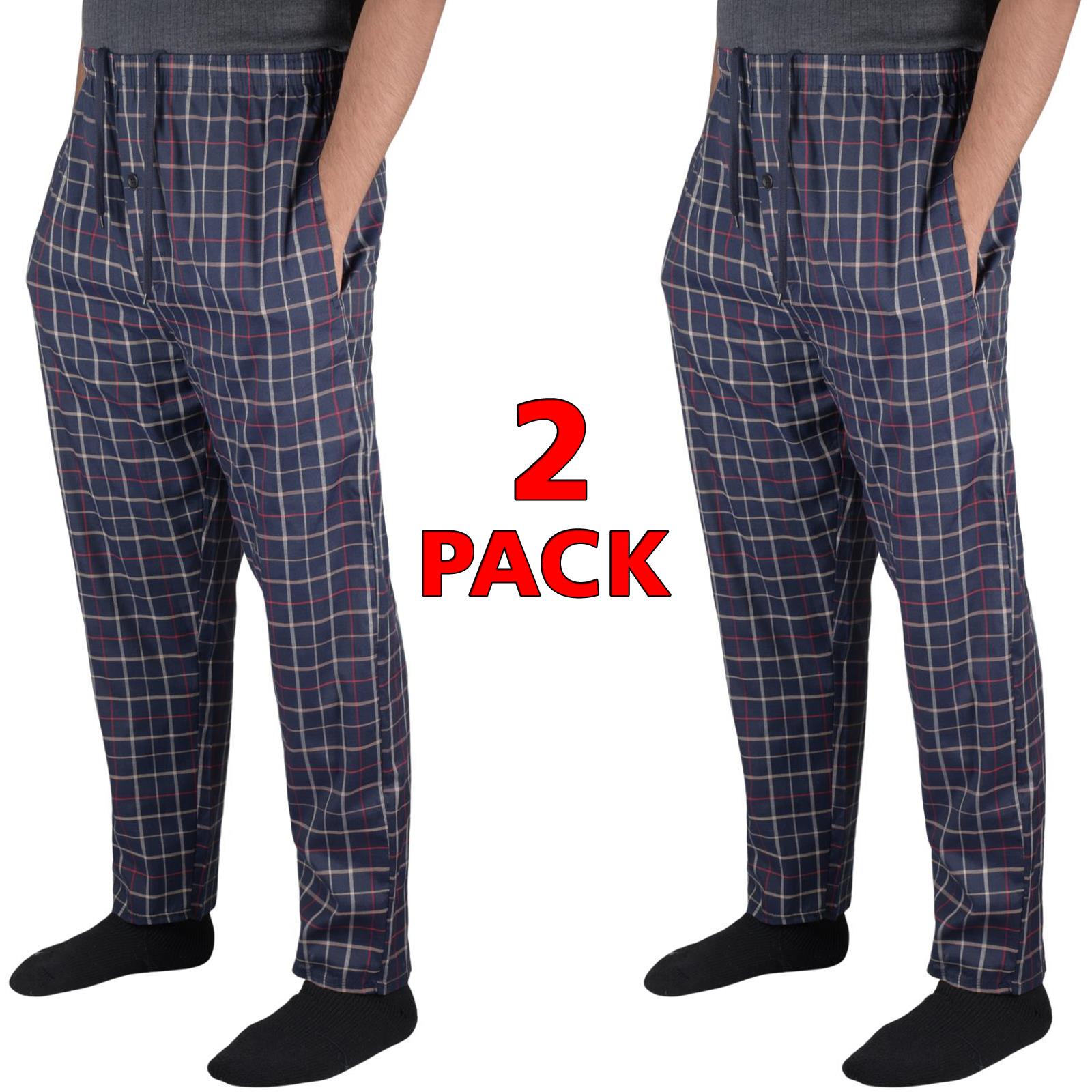 Paquete de 2 pantalones de pijama para hombre tejidos a cuadros de algodón ropa de dormir a cuadros pantalones de salón - Imagen 26 de 33