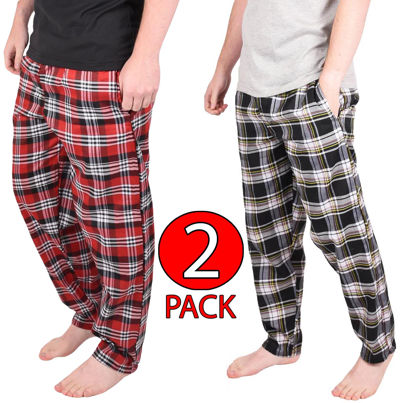 Mens Pyjama Bottoms Woven Check PJ Pants Lounge Nightwear 2 Pack Trouser - Picture 8 of 34
