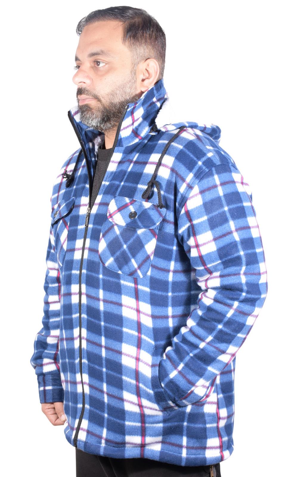 Camisa acolchada para hombre Sherpa forrada de piel leñador chaqueta de trabajo gruesa informal sudadera con capucha - Imagen 21 de 48