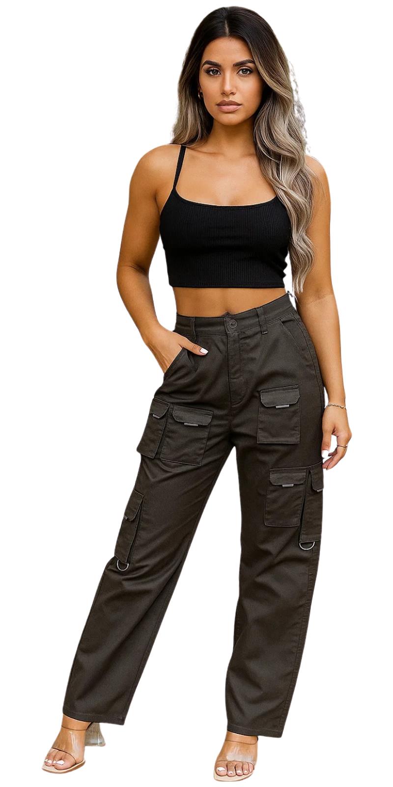 Ladies Cargo Combat Trouser 8 Multi Pocket Regular Fit Straight Leg Casual Pants - Picture 8 of 12