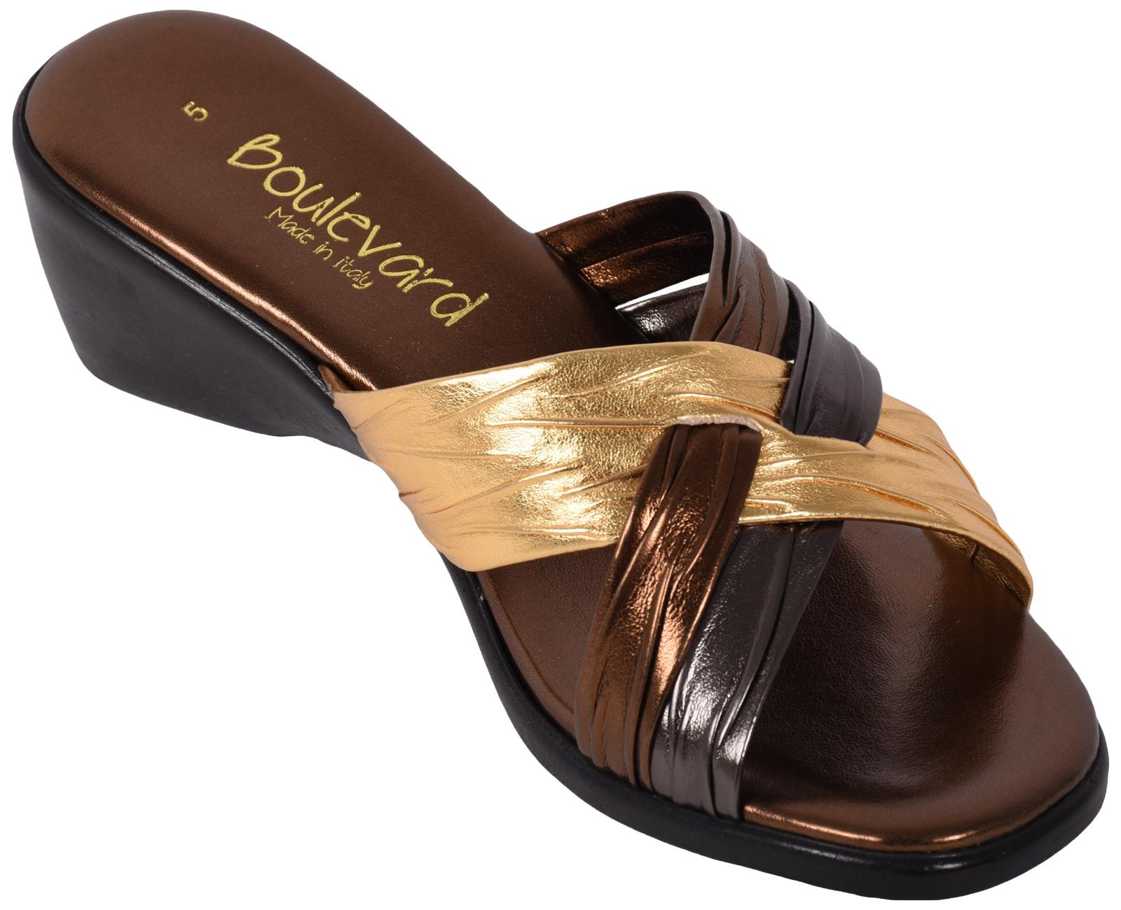 Boulevard Ladies Crossover Mule Sandal Wedge Heel Slip On Padded Socks Size 3-8 - Picture 26 of 40