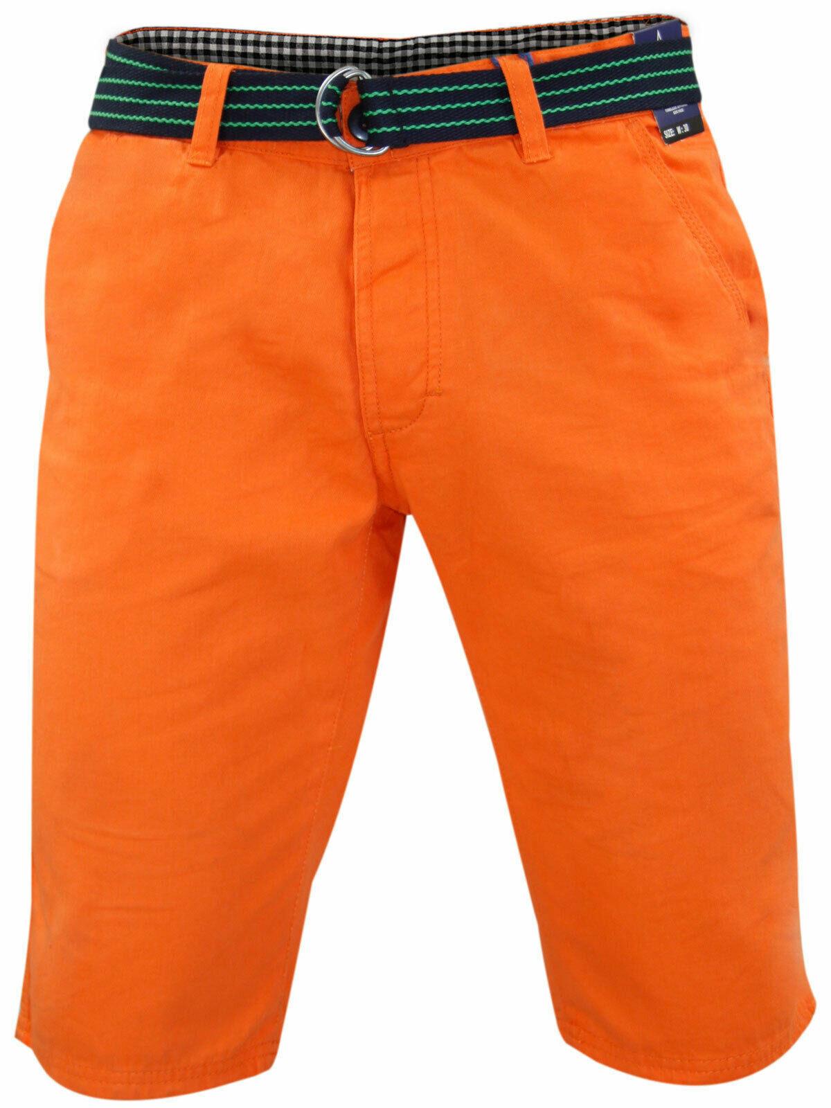 Herren Chino Shorts Freizeit Halb Hose 100% Baumwolle Sommer Jeans Frei Webgürtel - Bild 3 von 79