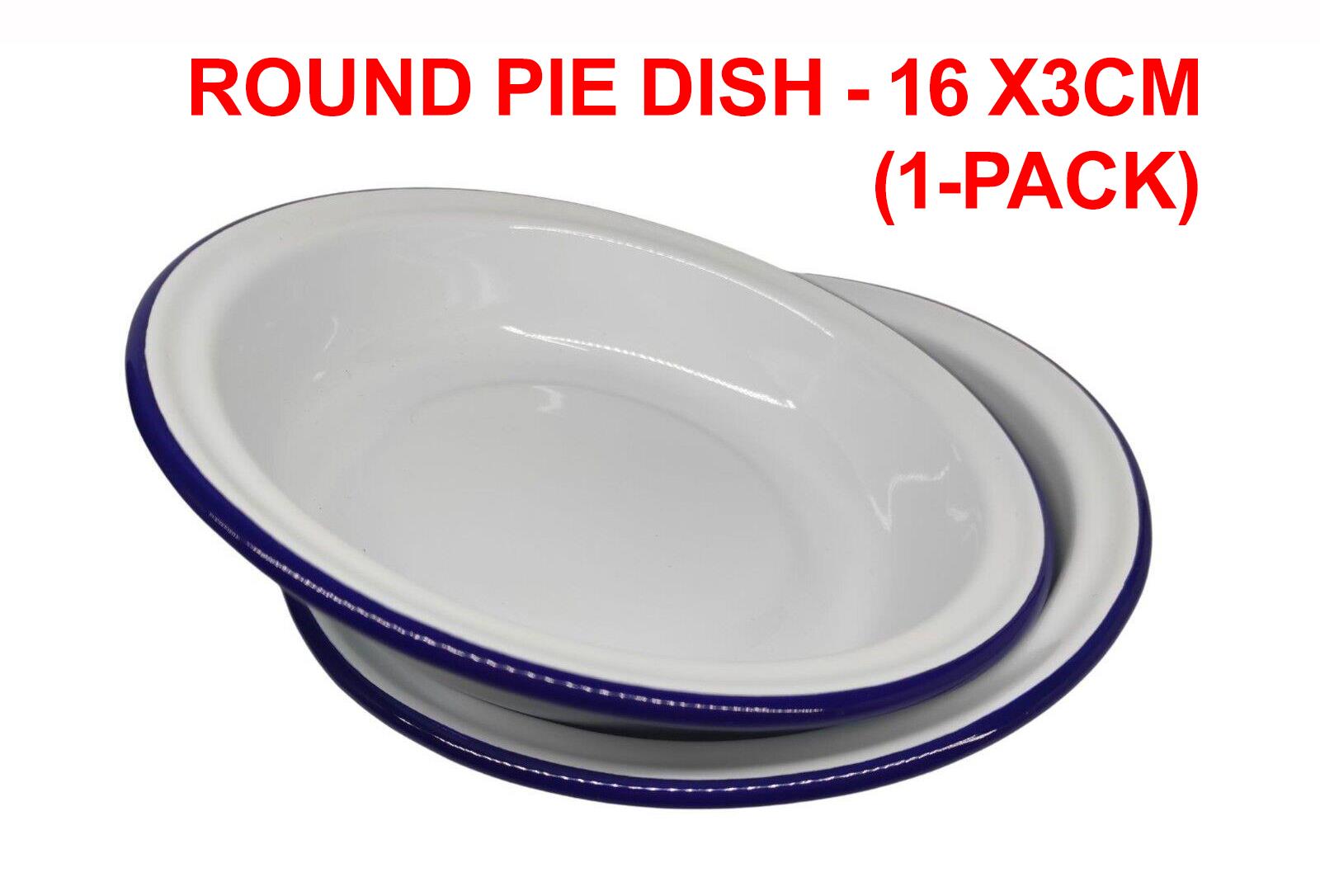 Falcon Enamel Round Pie Dish - White with Blue Rim, Oven & Dishwasher Safe - Picture 11 of 91