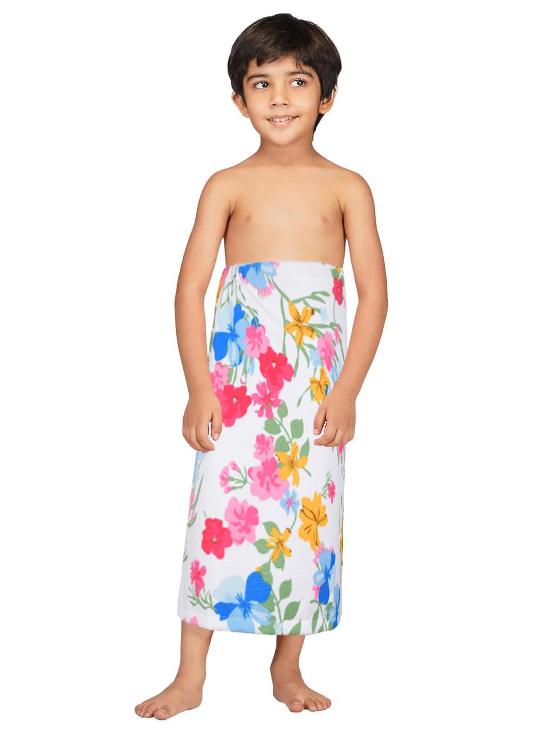 Kids Mens Wearable Wrap Towel Shower Bath Soft Microfiber Classic Shell Floral - Picture 3 of 15
