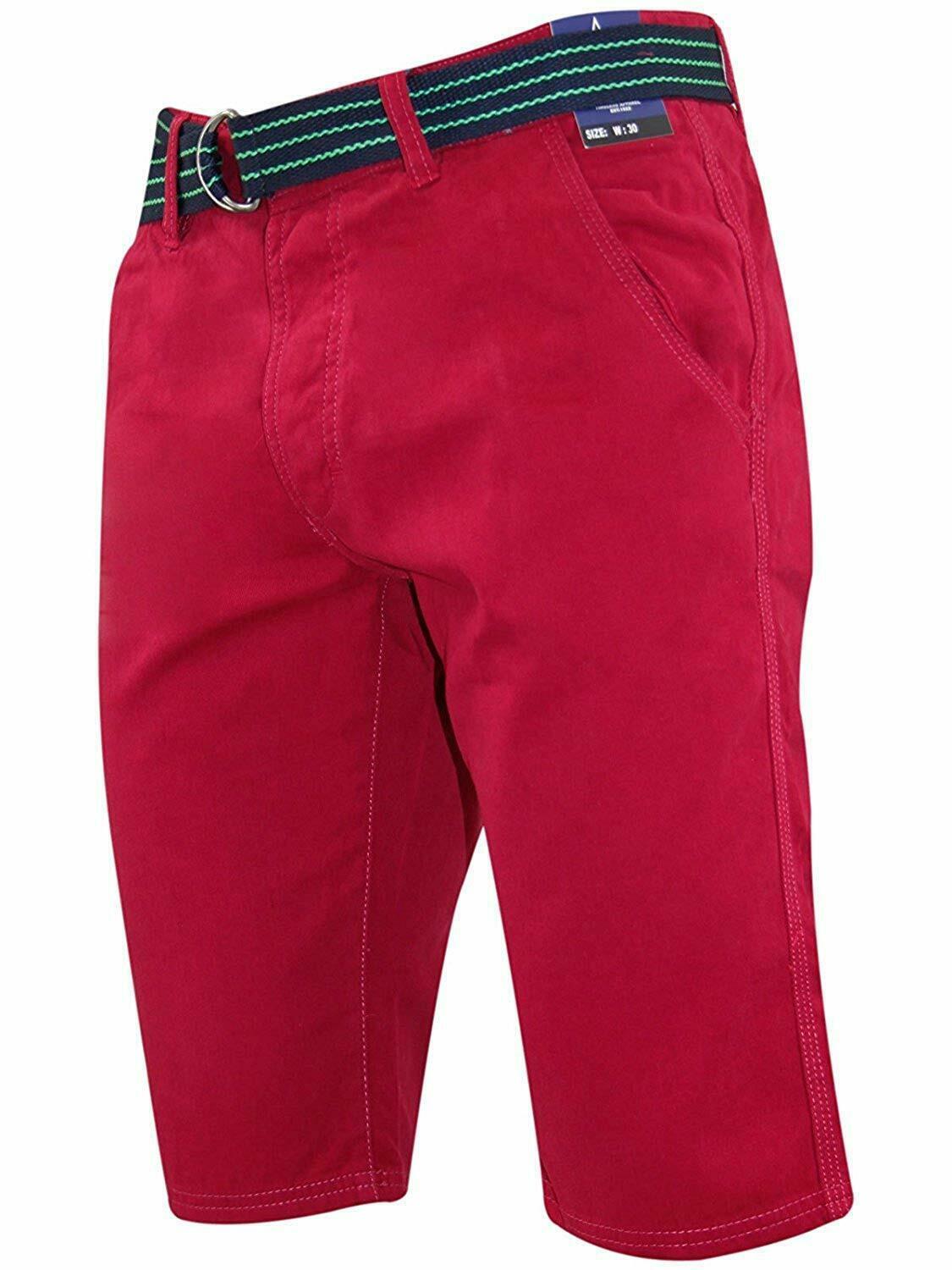 Herren Chino Shorts Freizeit Halb Hose 100% Baumwolle Sommer Jeans Frei Webgürtel - Bild 62 von 79