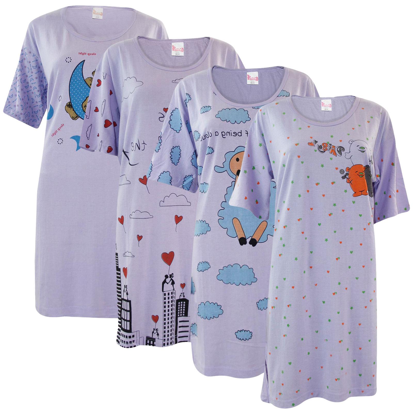 5 Pack Nightdress Nightie Women Cotton Ladies Short Sleeve Nightshirt Nightwear - Picture 42 of 59