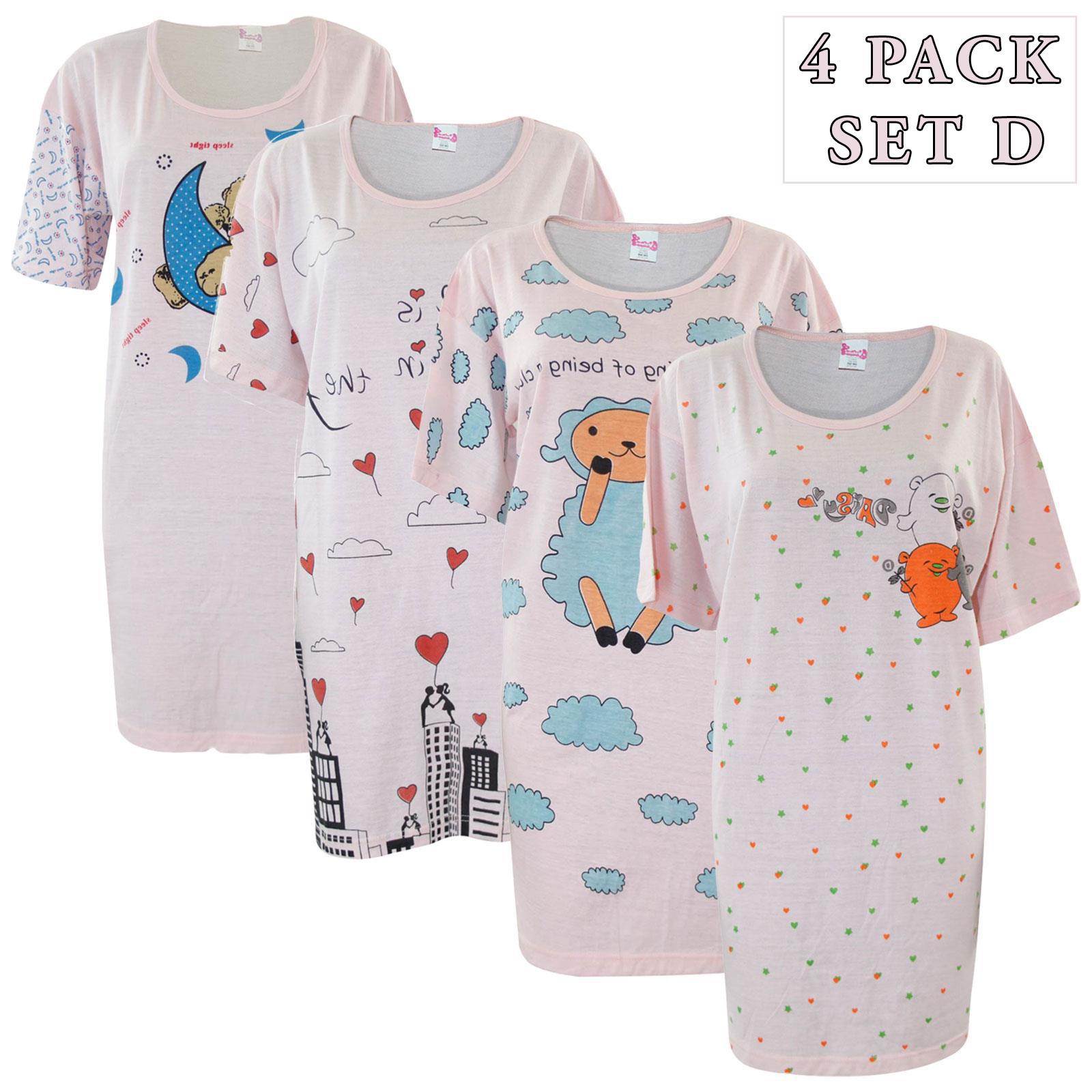 5 Pack Nightdress Nightie Women Cotton Ladies Short Sleeve Nightshirt Nightwear - Picture 49 of 59