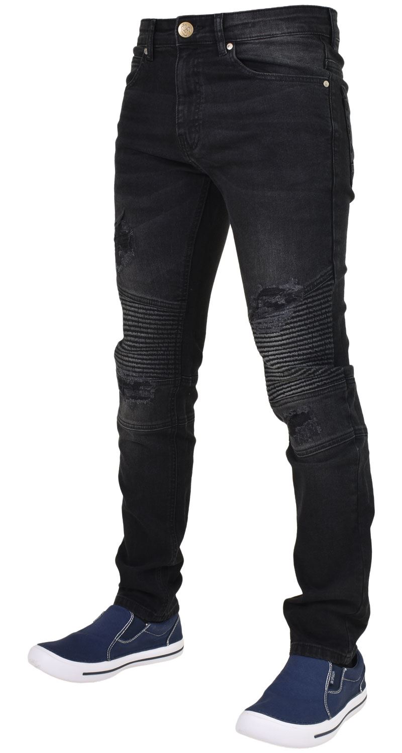 Crosshatch Da Uomo Biker Jeans Stretch Strappato Denim Pantaloni Pantaloni Girovita Taglia 30-36