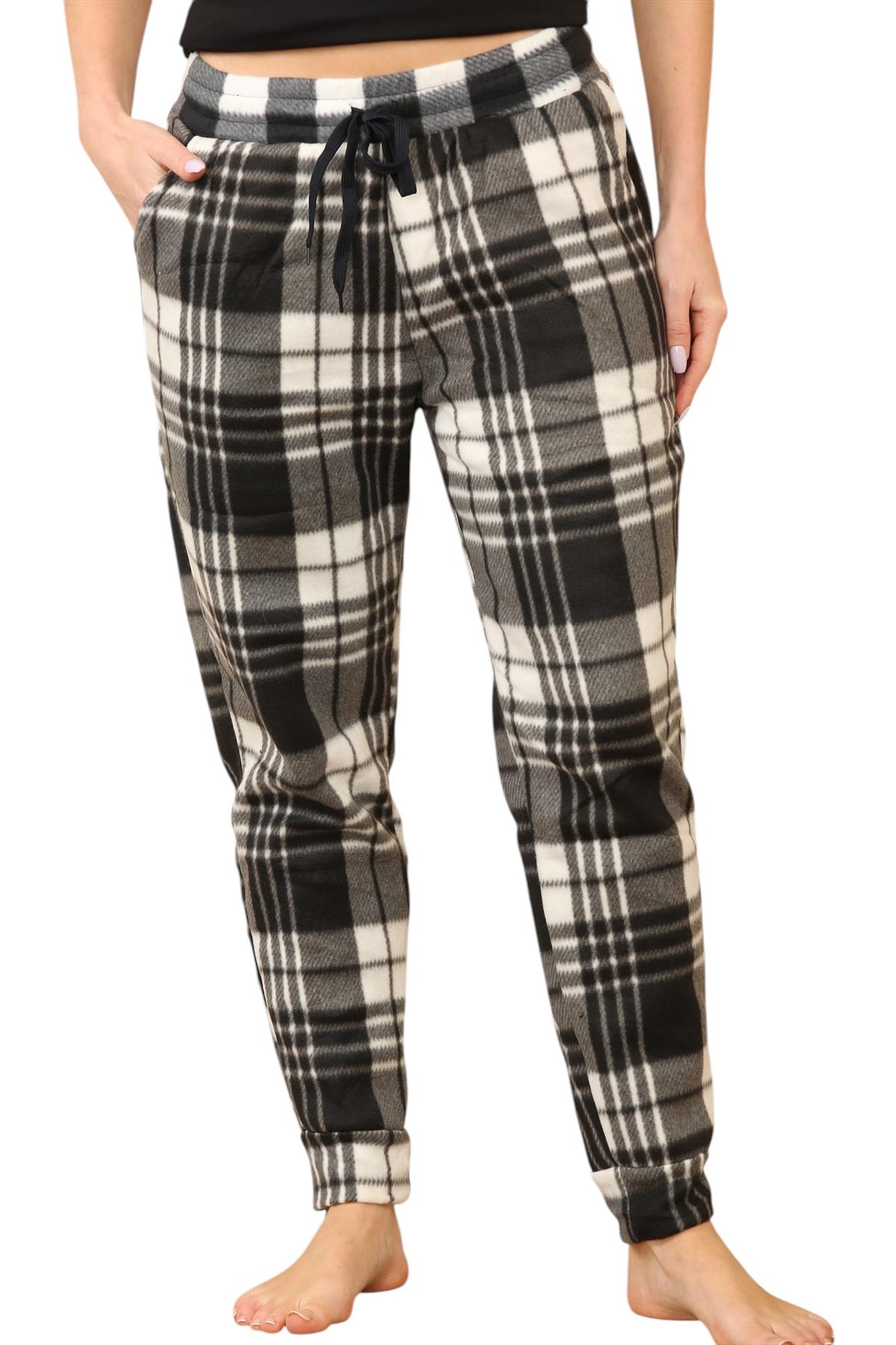 Pantalones de chándal para mujer de franela elásticos con cordón polar a cuadros PJ - Imagen 18 de 48
