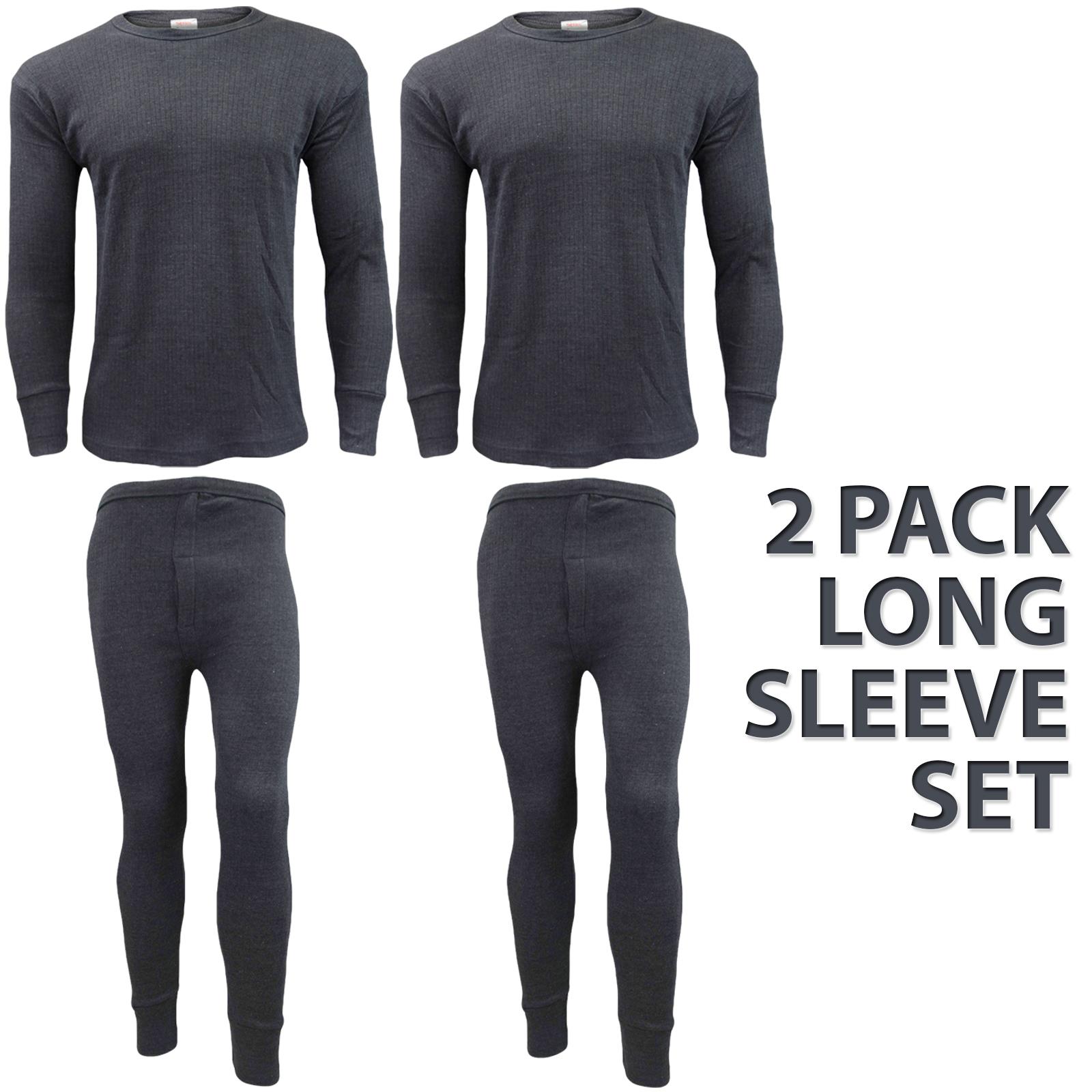 2 Full Set Mens Thermal Long Johns Top Bottom Underwear TShirt Short Long Sleeve - Picture 10 of 21