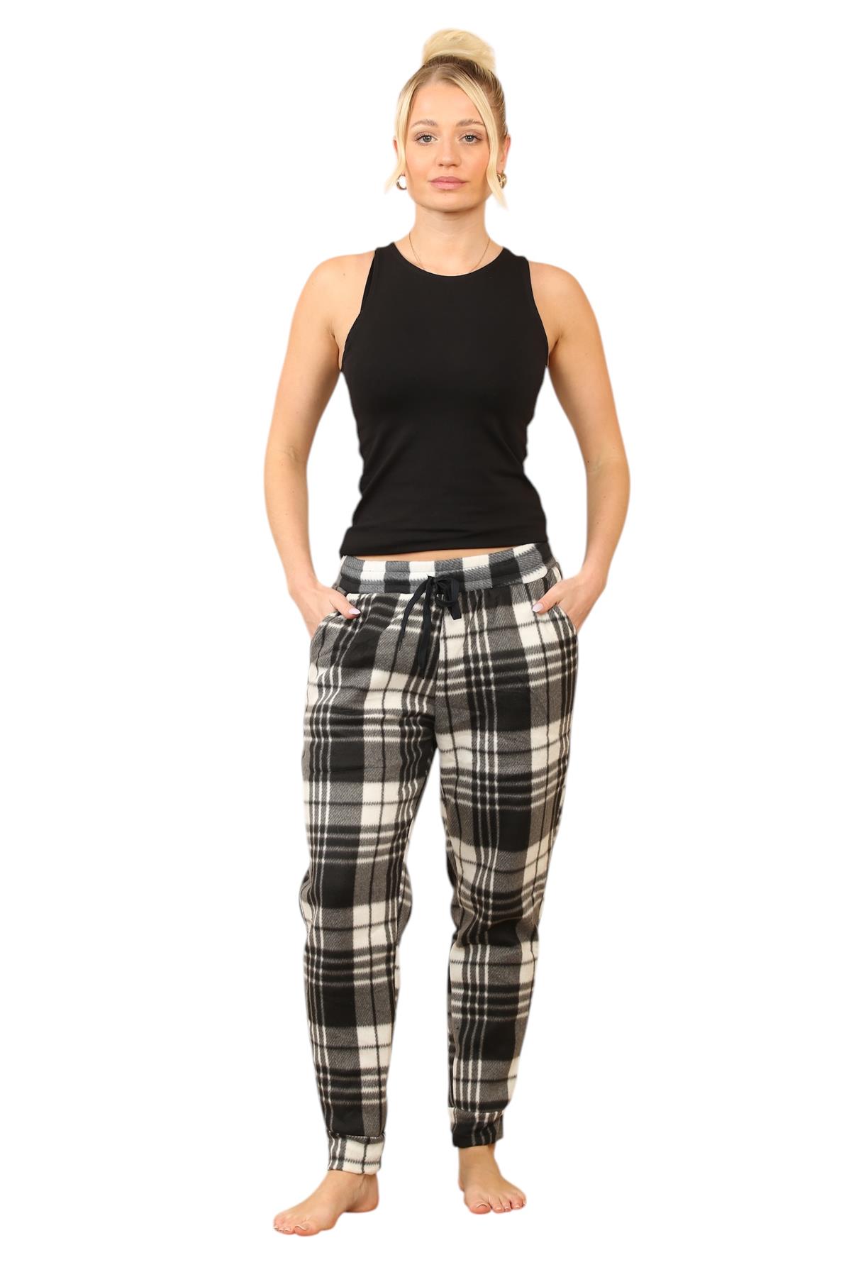 Pantalones de chándal para mujer de franela elásticos con cordón polar a cuadros PJ - Imagen 12 de 48