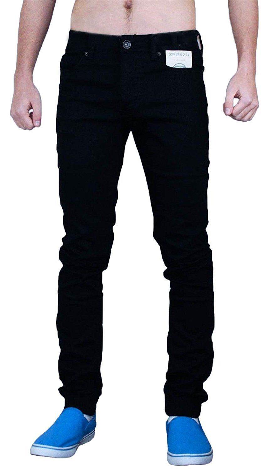 ENZO Mens Jeans Stretch Skinny Slim Fit Cuffed Cotton Denim Pants Trousers