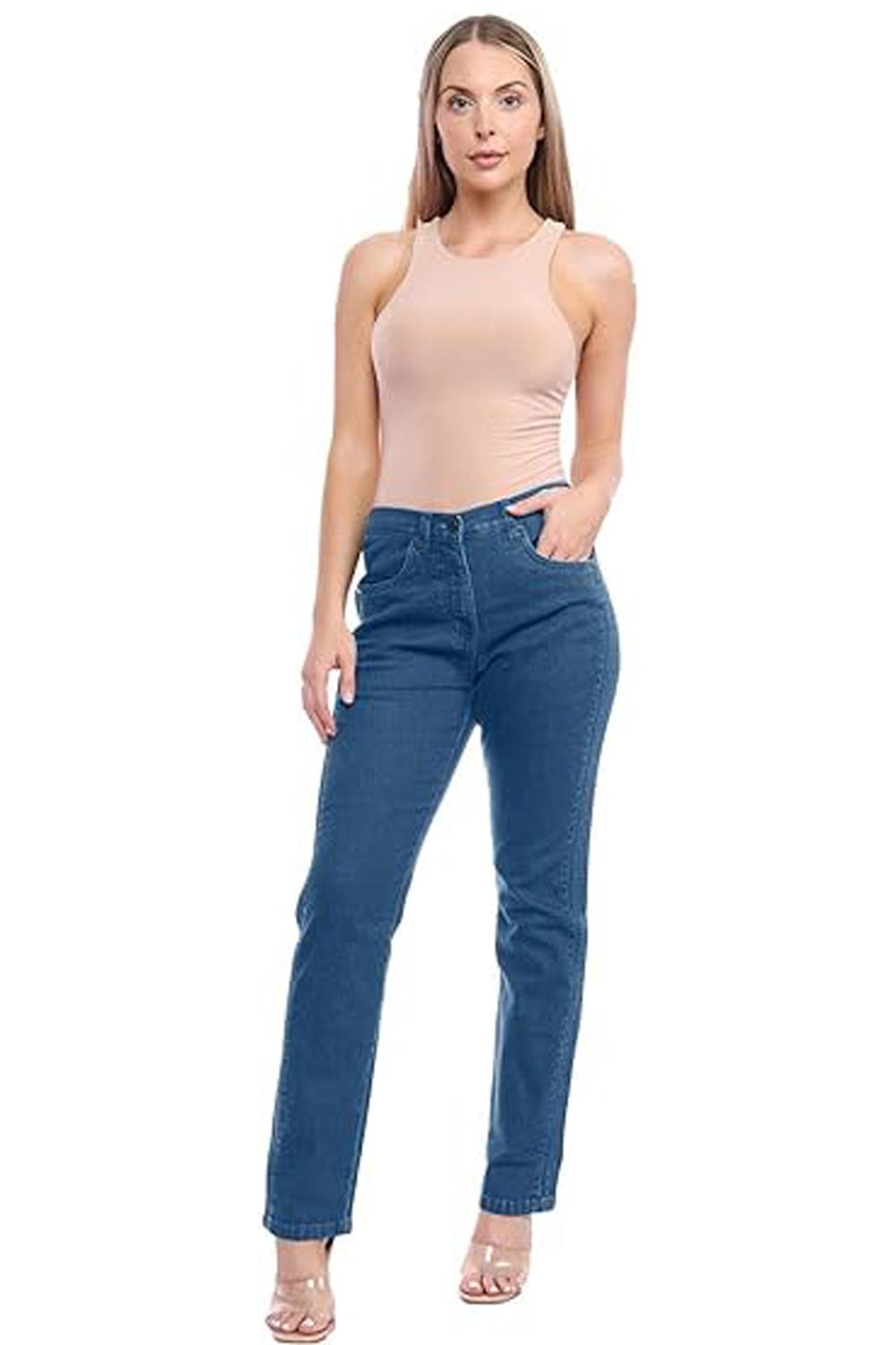 Pantalones de mezclilla elásticos ajustados rectos cintura alta para dama talla 12-28 Reino Unido - Imagen 18 de 43