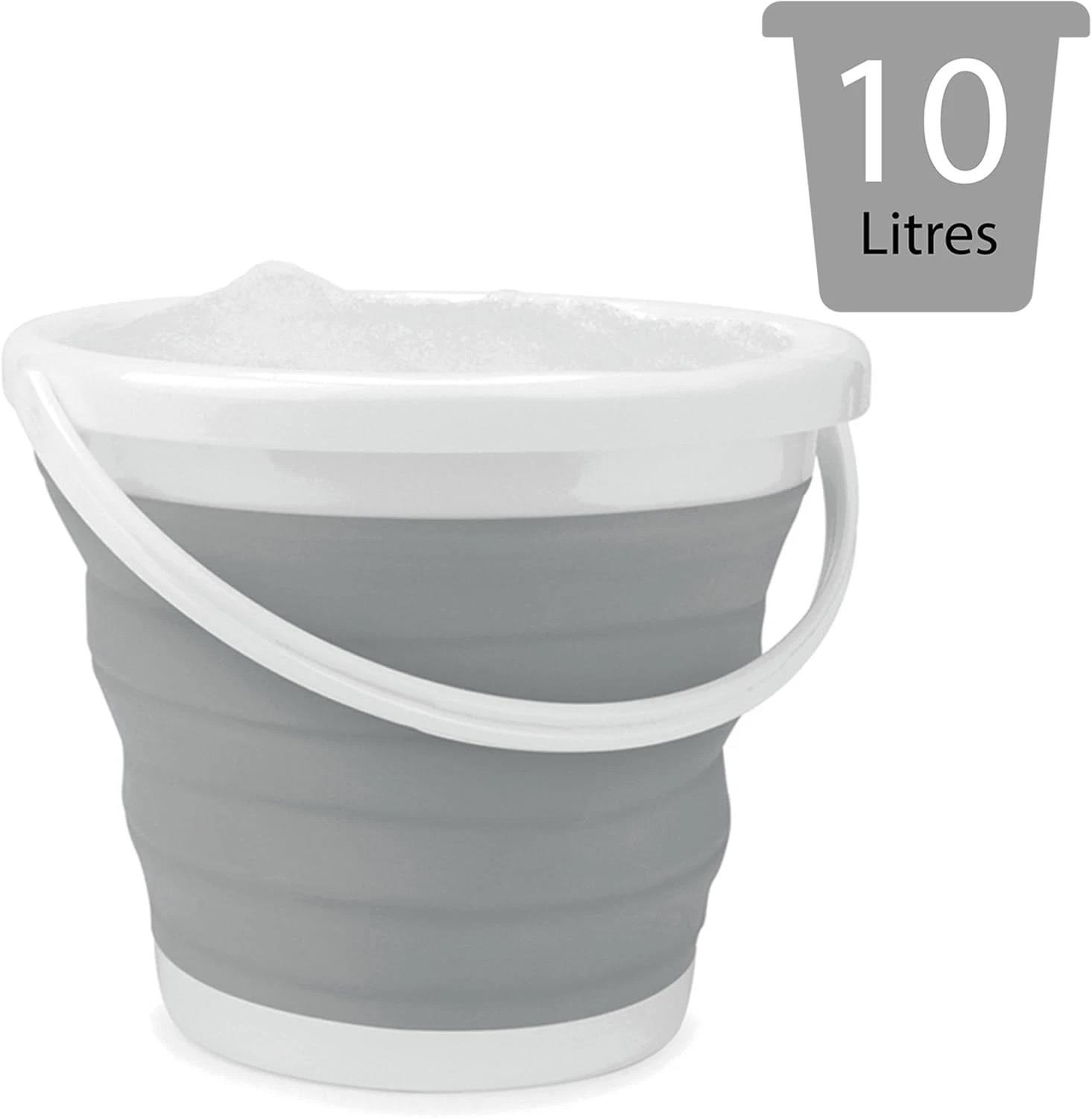10L Collapsible Bucket Foldable Grey-White Silicone with Handle Camping Kitchen - Picture 13 of 24