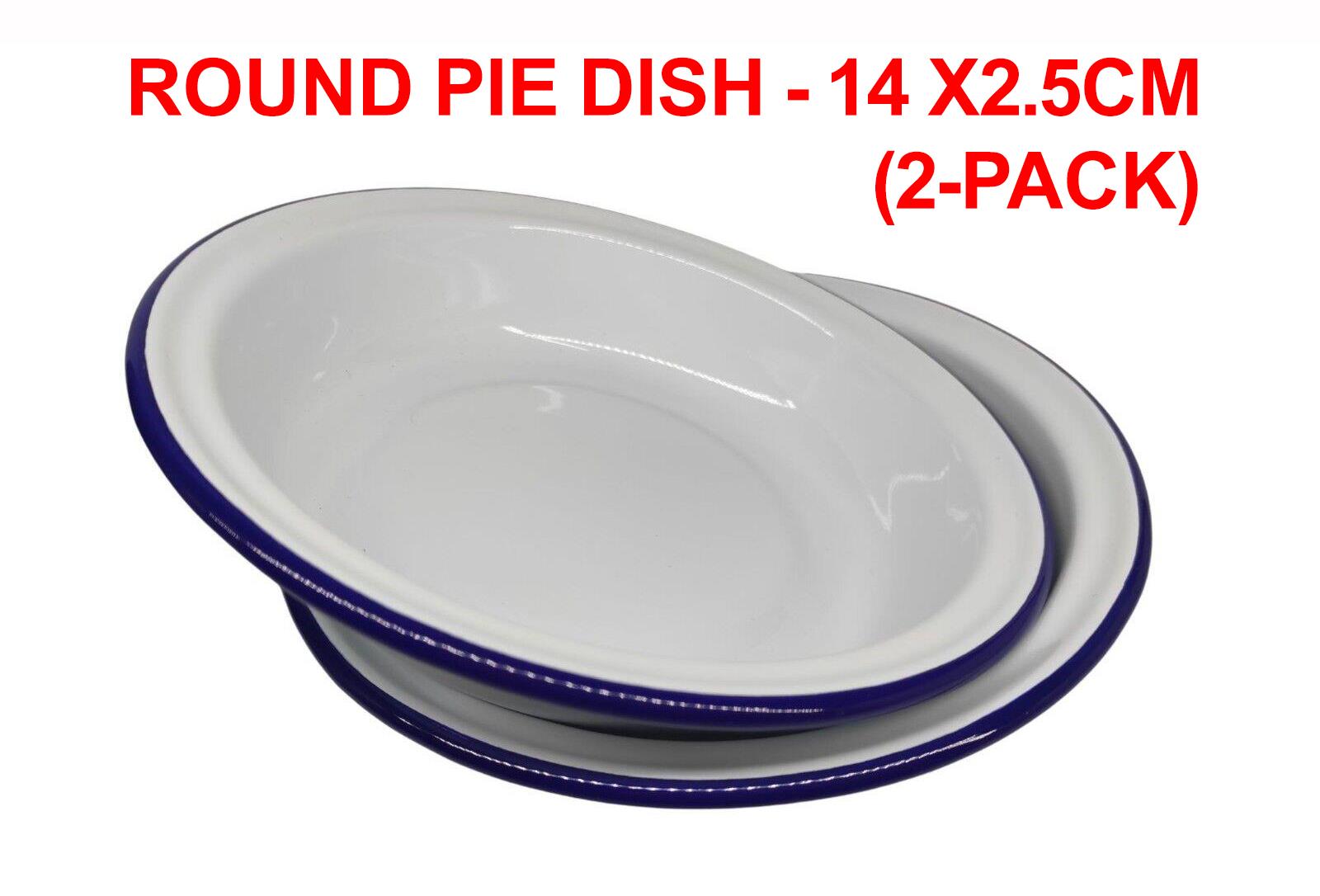 Falcon Enamel Round Pie Dish - White with Blue Rim, Oven & Dishwasher Safe - Picture 47 of 91