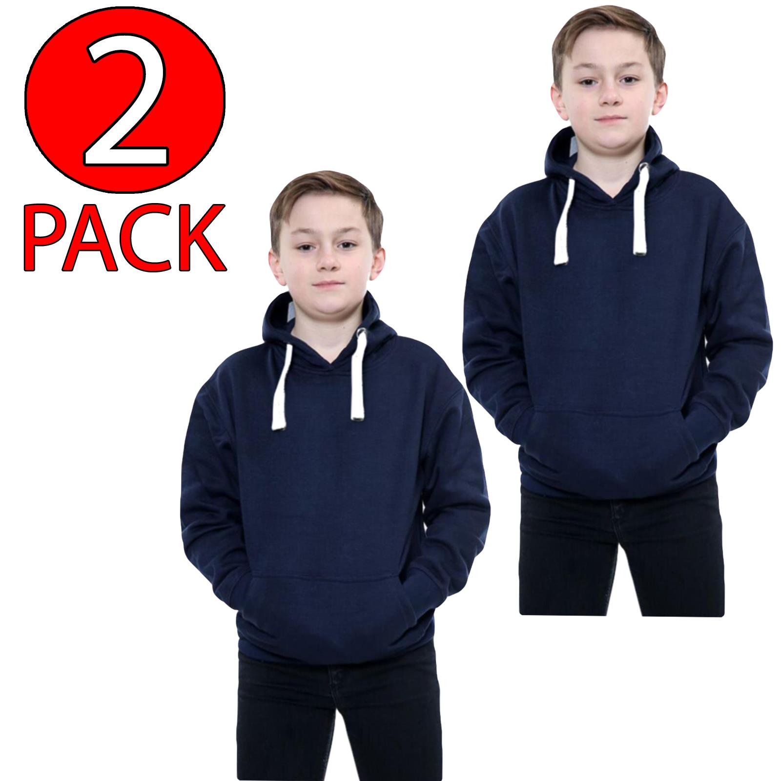 Kids Girls Boys Plain Hooded Jumper Fleece Pullover Hoodie Unisex Sweatshirt - Picture 57 of 128