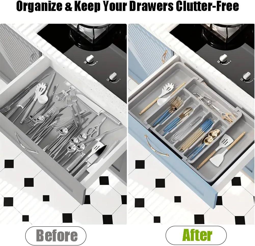 Bandeja organizadora de cubiertos expandible de plástico ajustable cajón de cocina caja de almacenamiento - Imagen 15 de 16