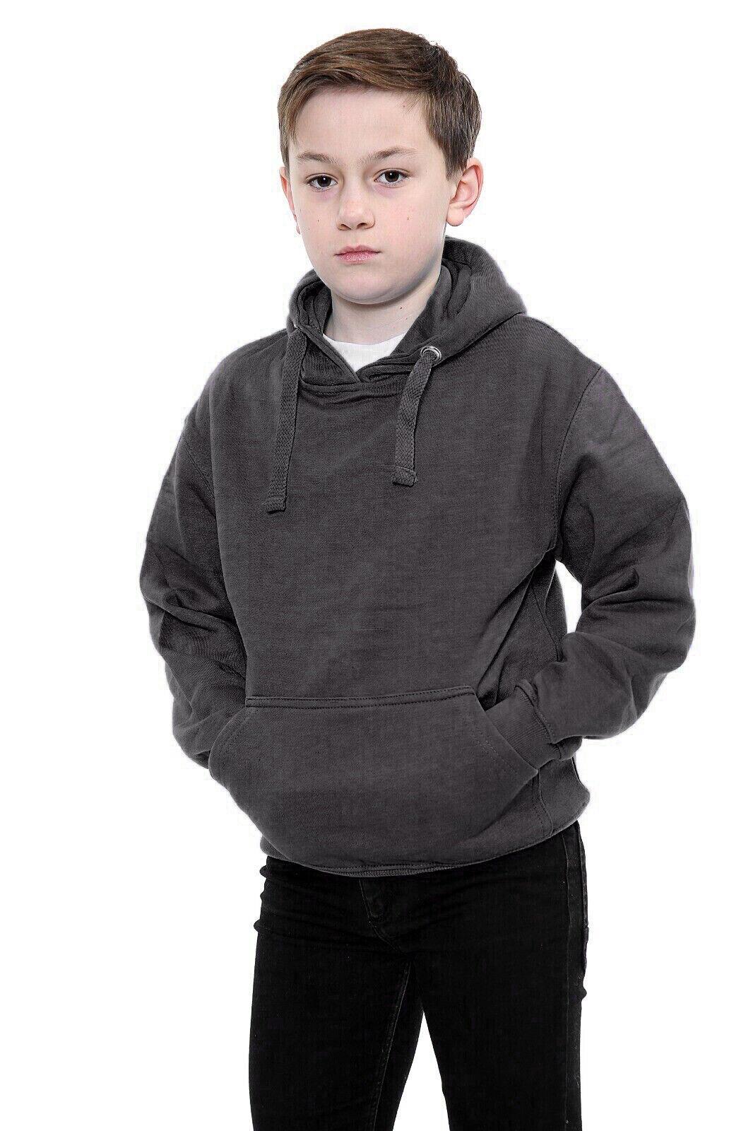 Kids Girls Boys Plain Hooded Jumper Fleece Pullover Hoodie Unisex Sweatshirt - Picture 70 of 128