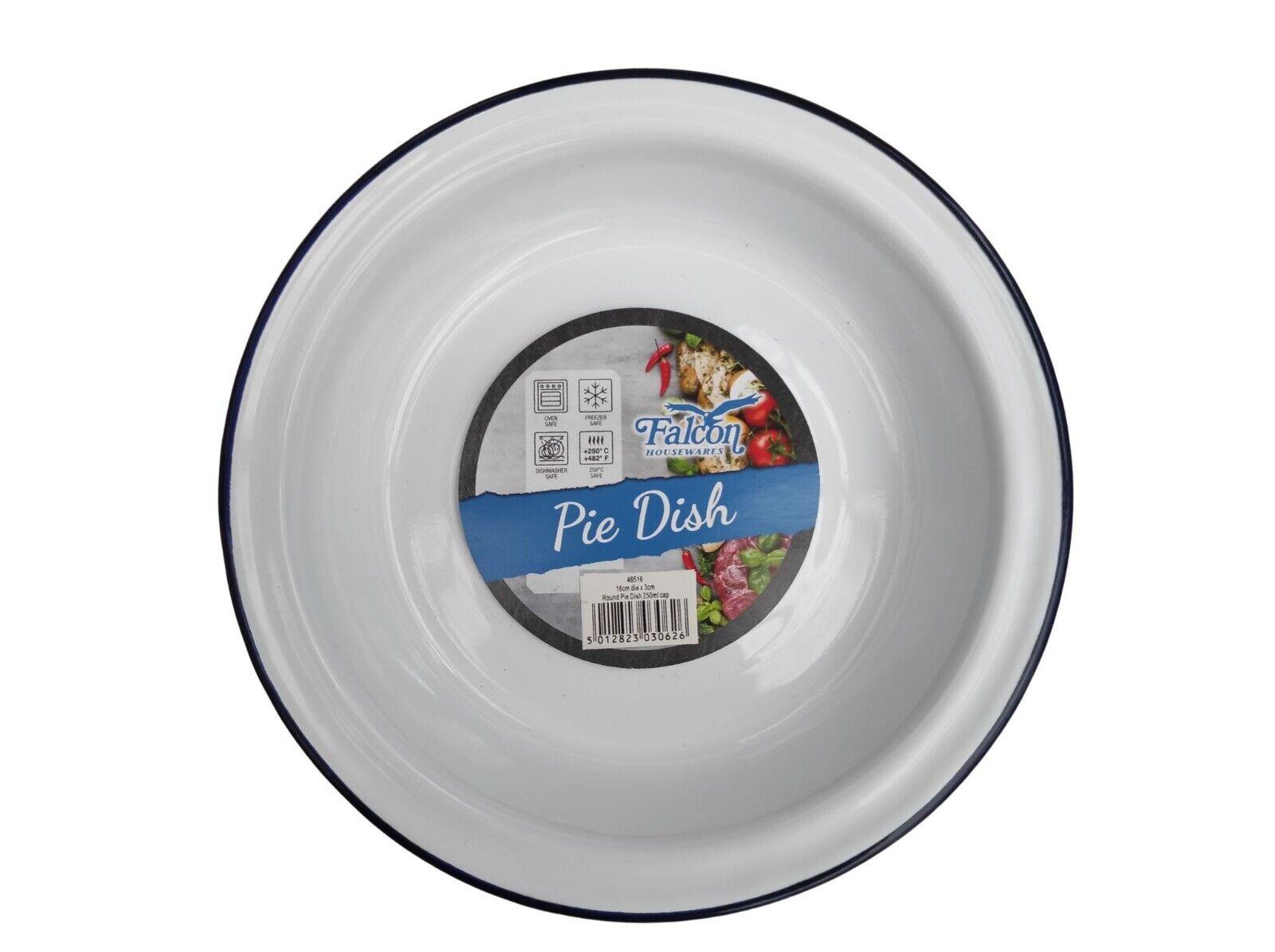 Falcon Enamel Round Pie Dish - White with Blue Rim, Oven & Dishwasher Safe - Picture 67 of 91