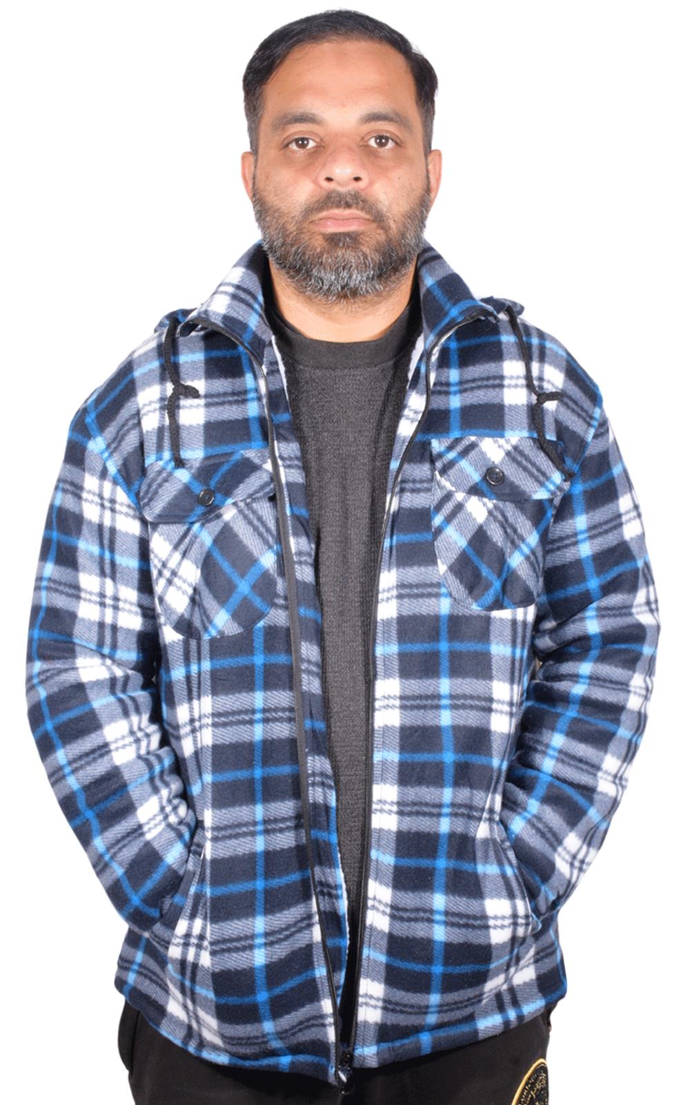 Camisa acolchada para hombre Sherpa forrada de piel leñador chaqueta de trabajo gruesa informal sudadera con capucha - Imagen 14 de 48