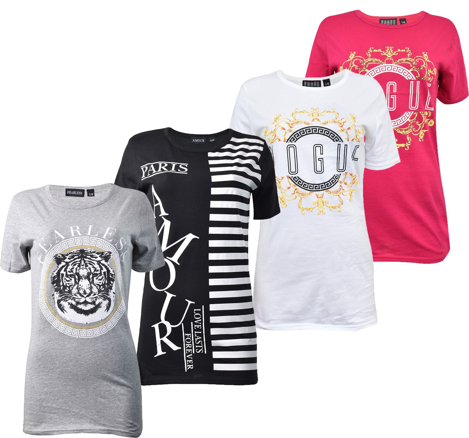 Womens Ladies Celeb Designer Slogan Printed Short Sleeve Pullover Tee Shirt Top