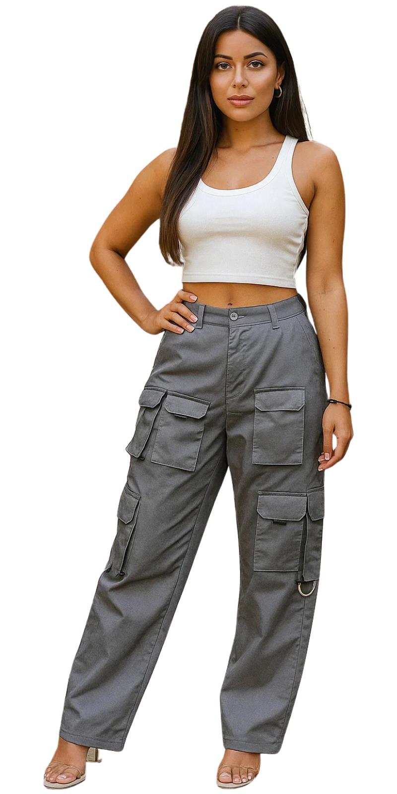 Ladies Cargo Combat Trouser 8 Multi Pocket Regular Fit Straight Leg Casual Pants - Picture 11 of 12