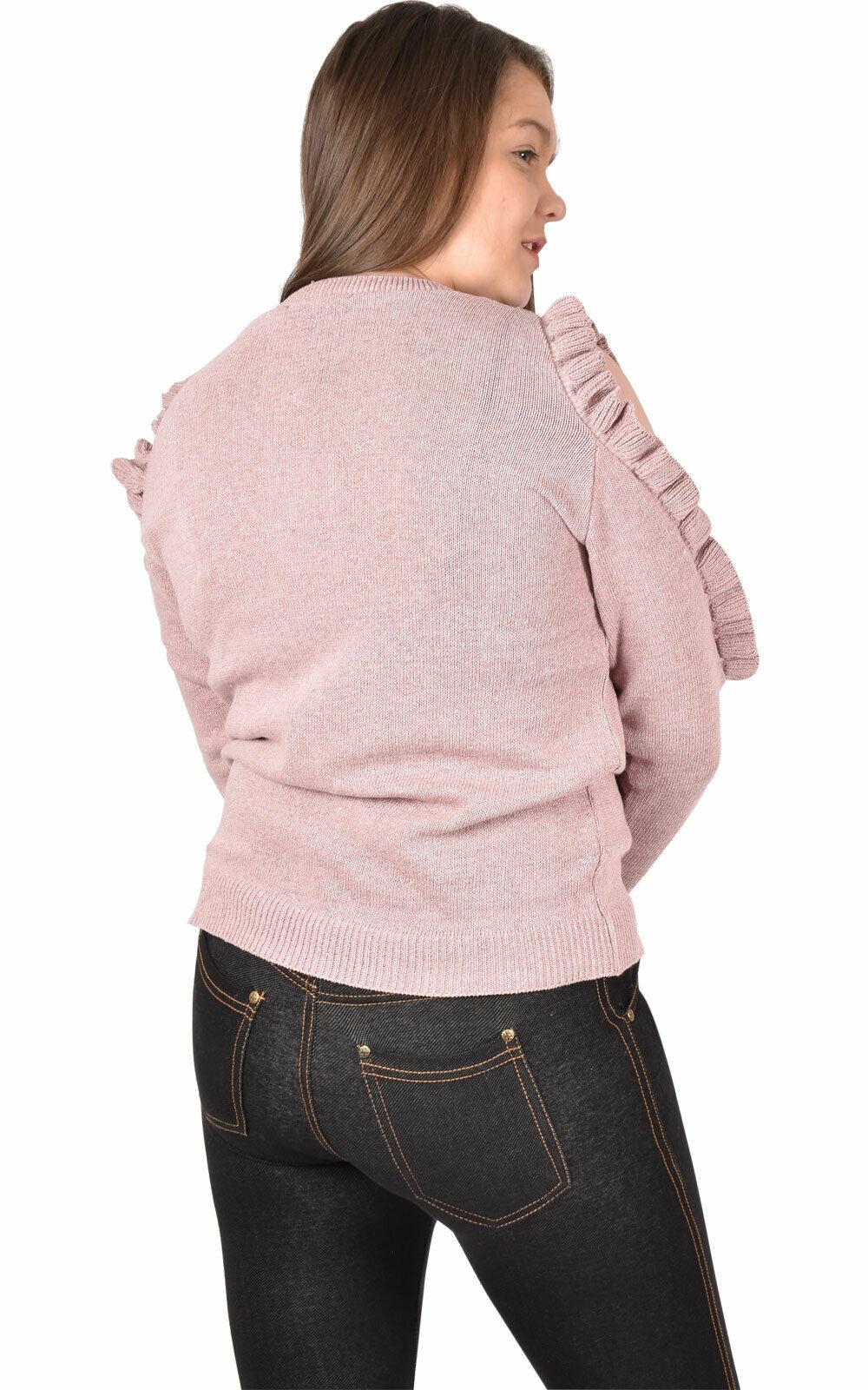 Damas Suéter Tejido Volantes Frío Hombro Top Blusa Recortada Jumper Top Reino Unido 6-10 - Imagen 7 de 9