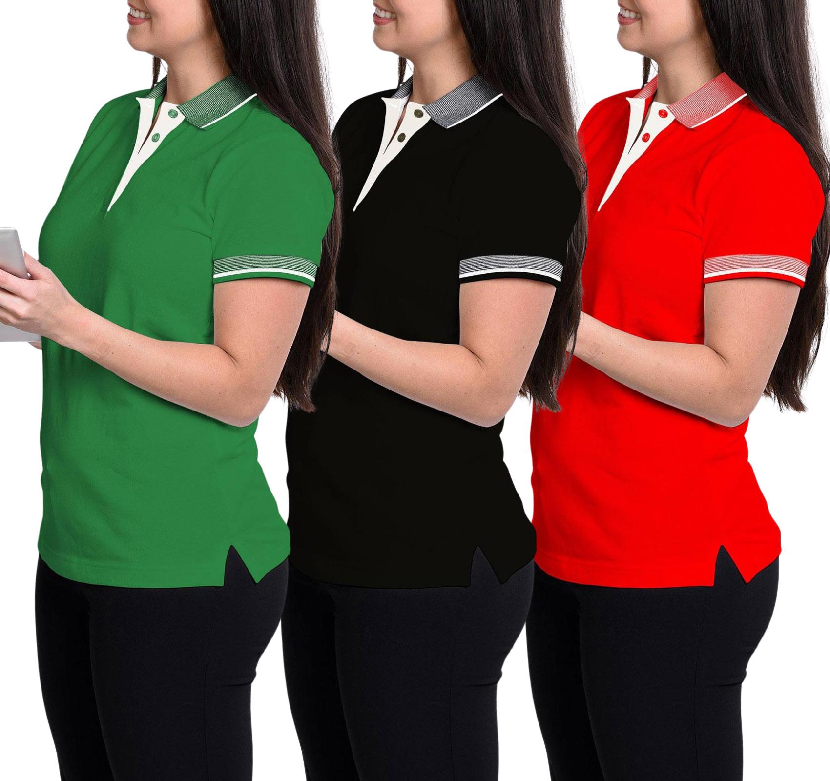 Womens Plain Polo T-Shirt Ladies Short Sleeve Casual Top T Shirt Knitted Collar - Picture 13 of 29