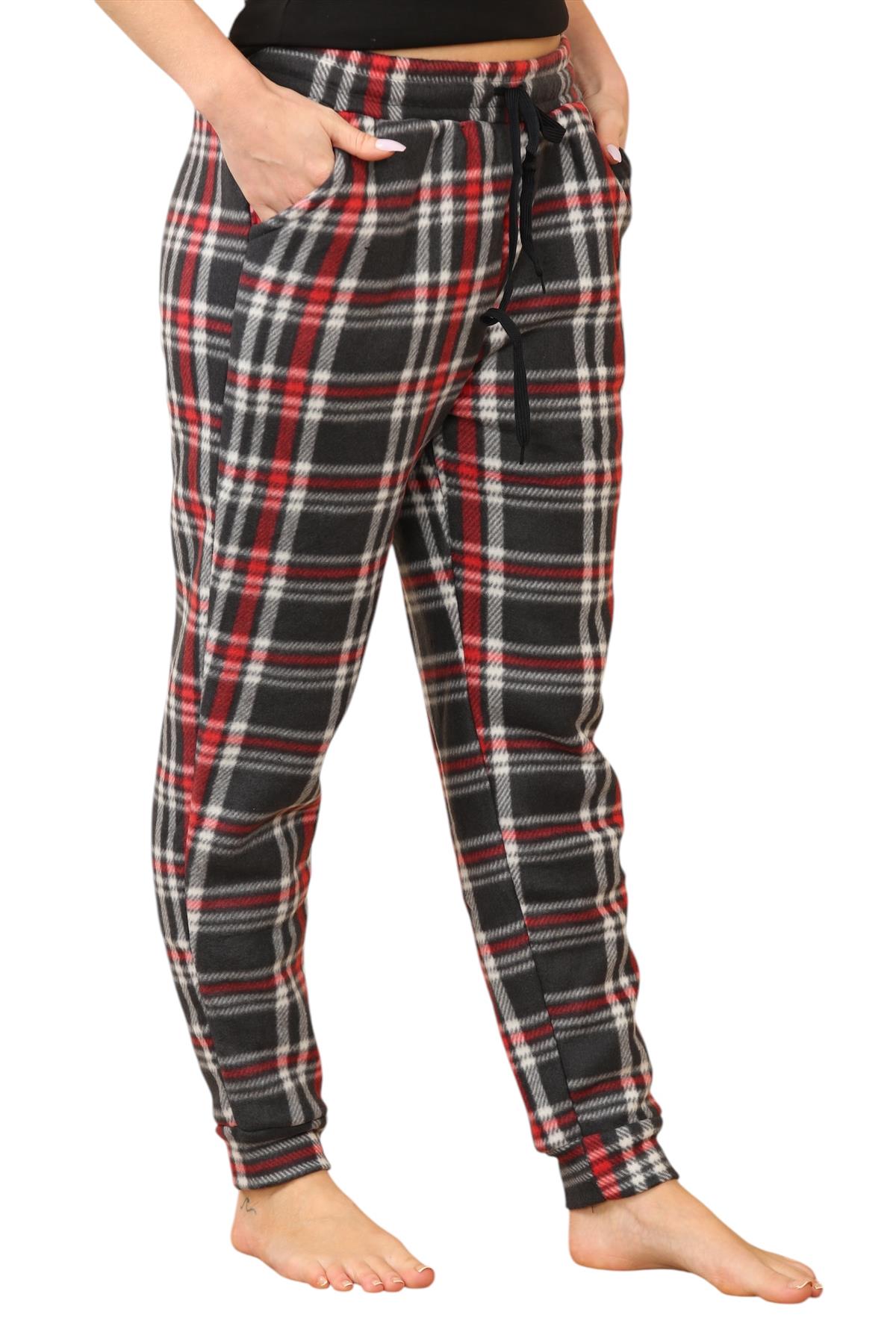 Pantalones de chándal para mujer de franela elásticos con cordón polar a cuadros PJ - Imagen 28 de 48
