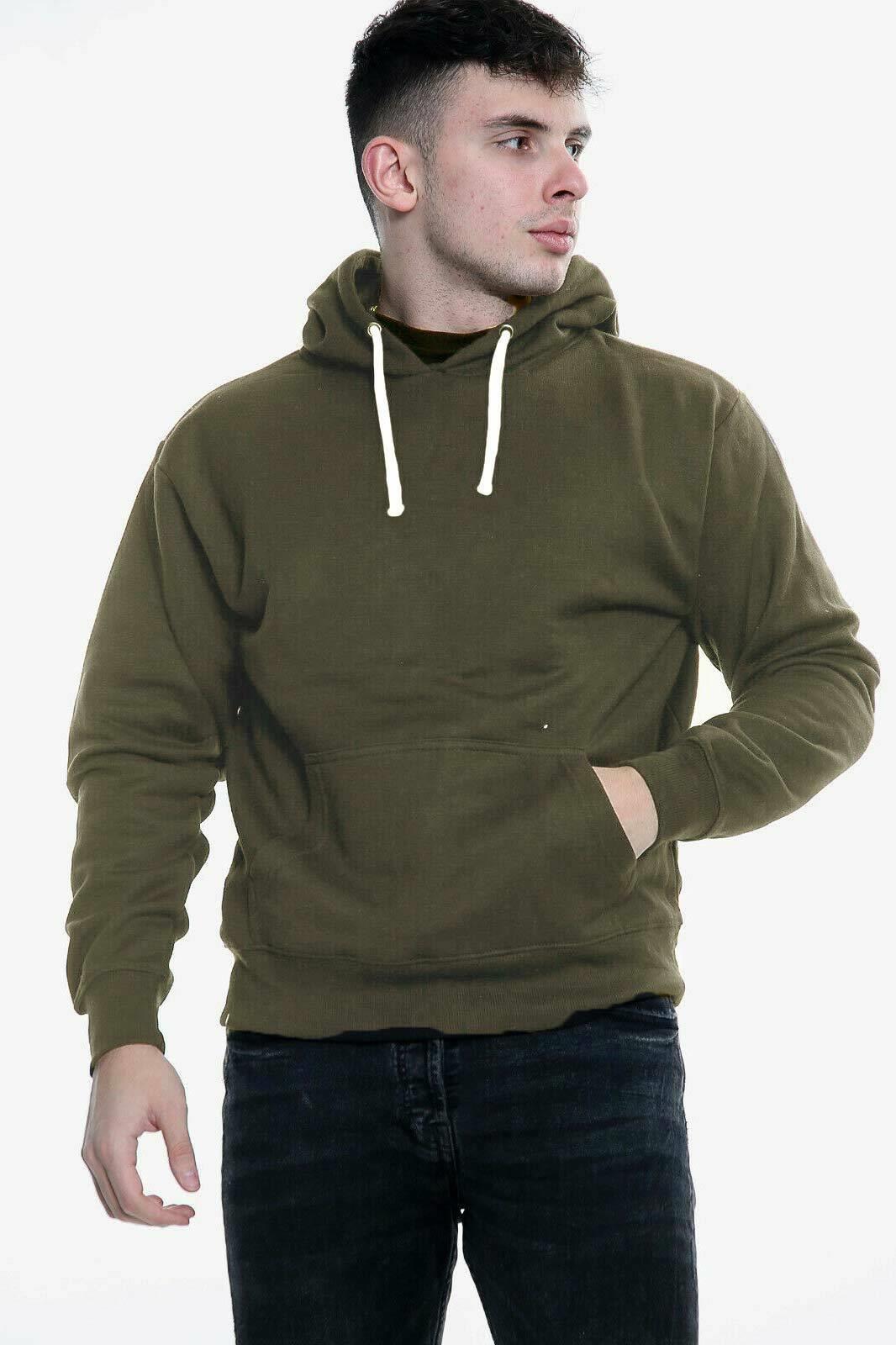 Mens Plain Hoodies Fleece Hooded Casual Long Sleeve Hoody Pullover Sweatshirt - Picture 35 of 42