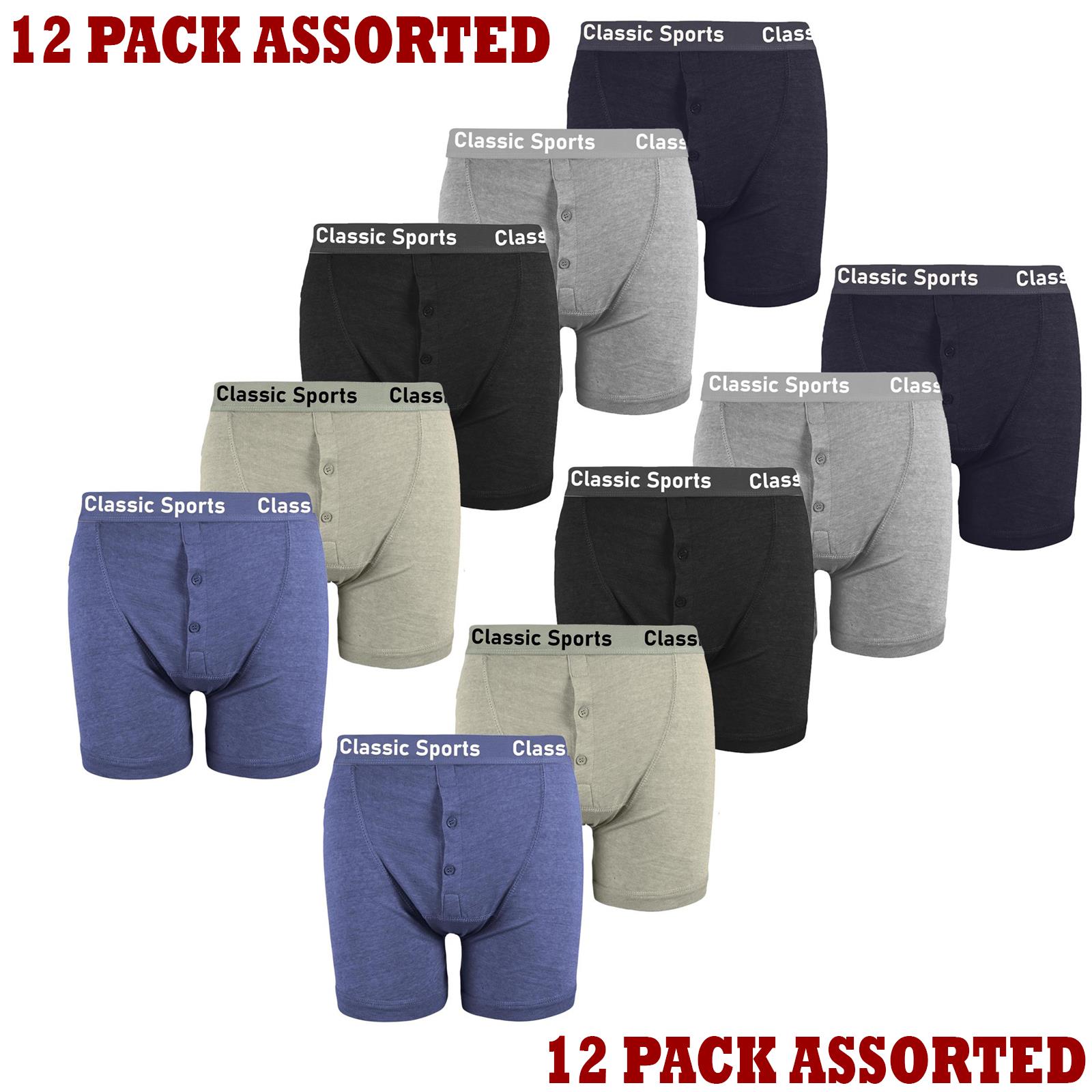 6, 12 Pack Mens Boxer Shorts Plain Button Fly Underwear Underpants Trunks Boxers - Picture 14 of 19