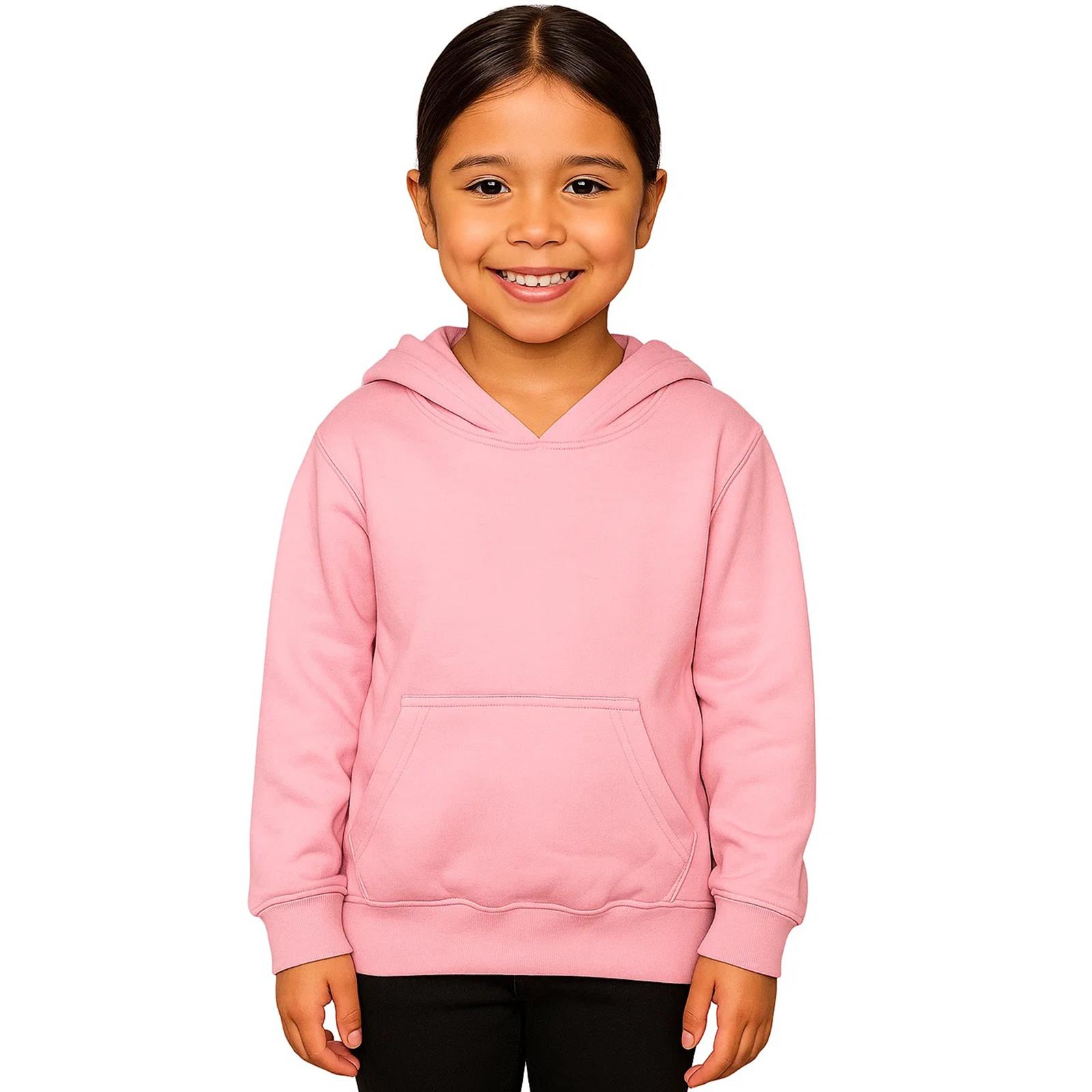 Kids Girls Boys Plain Hooded Jumper Fleece Pullover Hoodie Unisex Sweatshirt - Picture 107 of 128