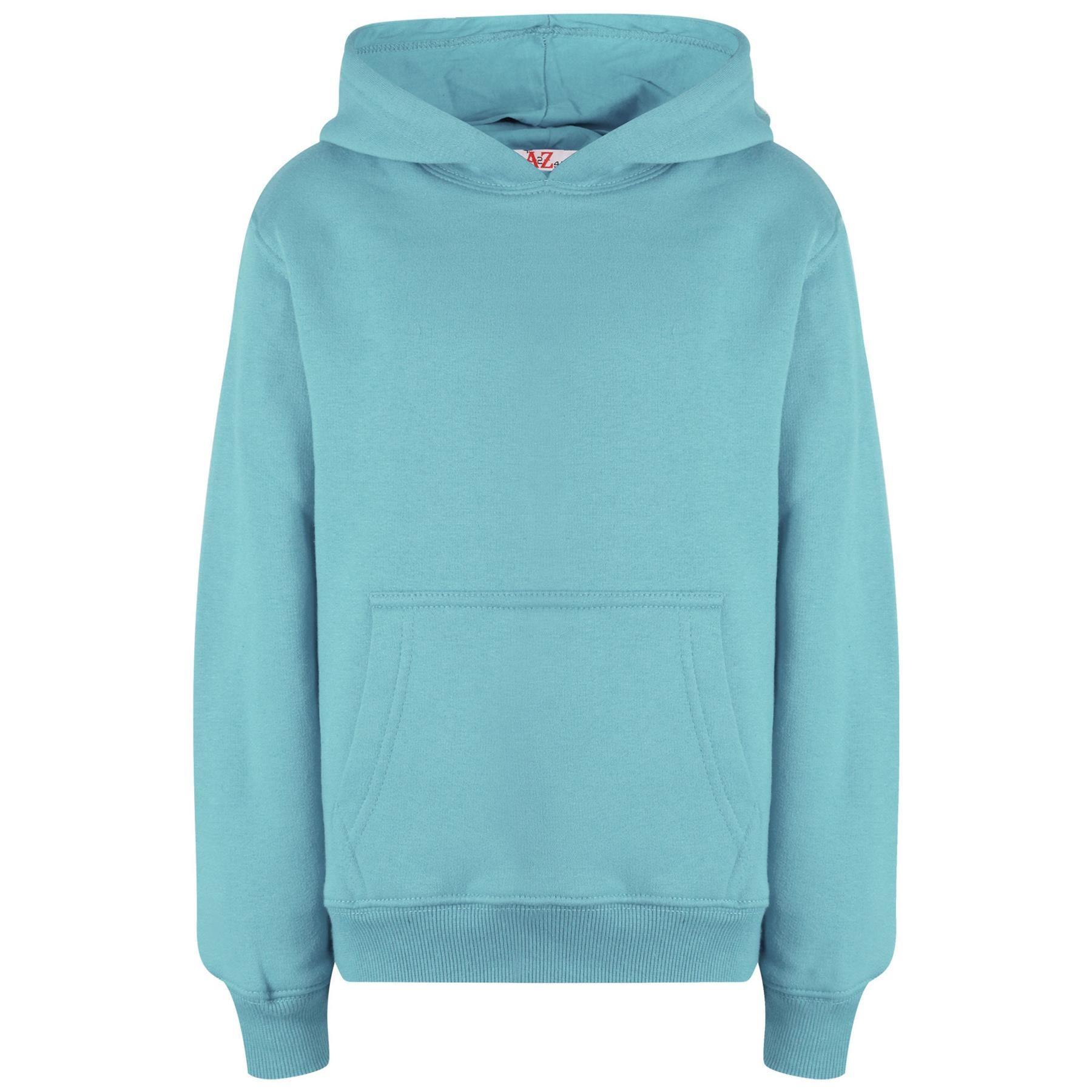 Kids Girls Boys Plain Hooded Jumper Fleece Pullover Hoodie Unisex Sweatshirt - Picture 88 of 128