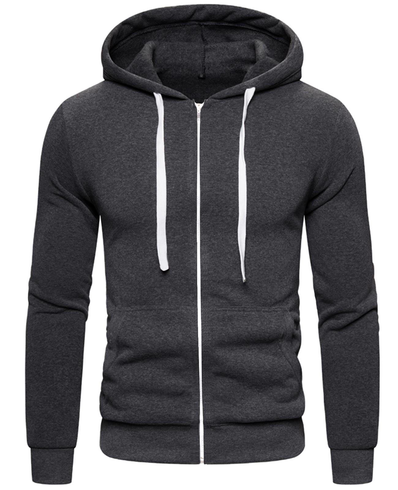 Mens Plain Fleece Zip Up Hoodie Sweatshirt Hooded Zipper Sports Jumper Top