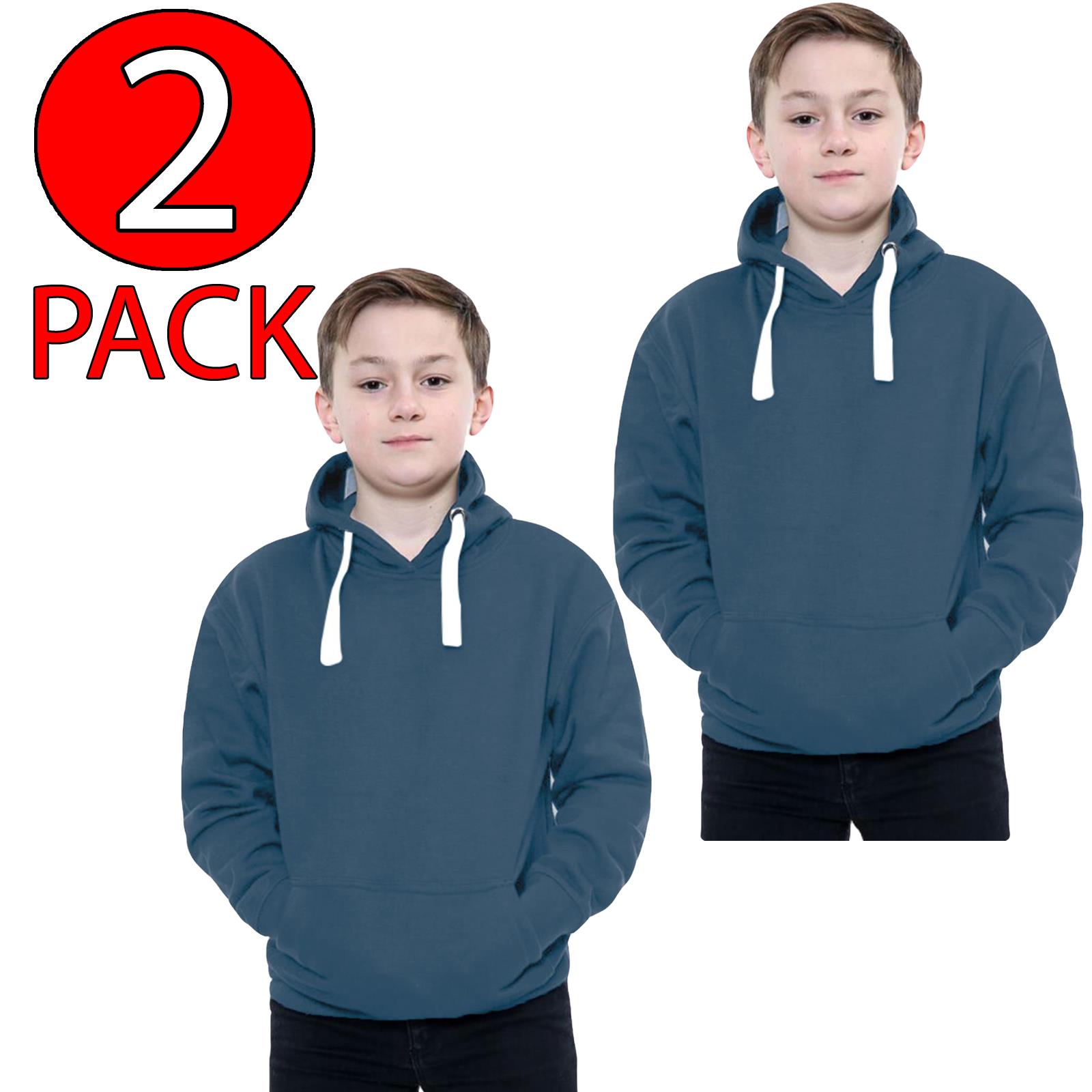 Kids Girls Boys Plain Hooded Jumper Fleece Pullover Hoodie Unisex Sweatshirt - Picture 59 of 128