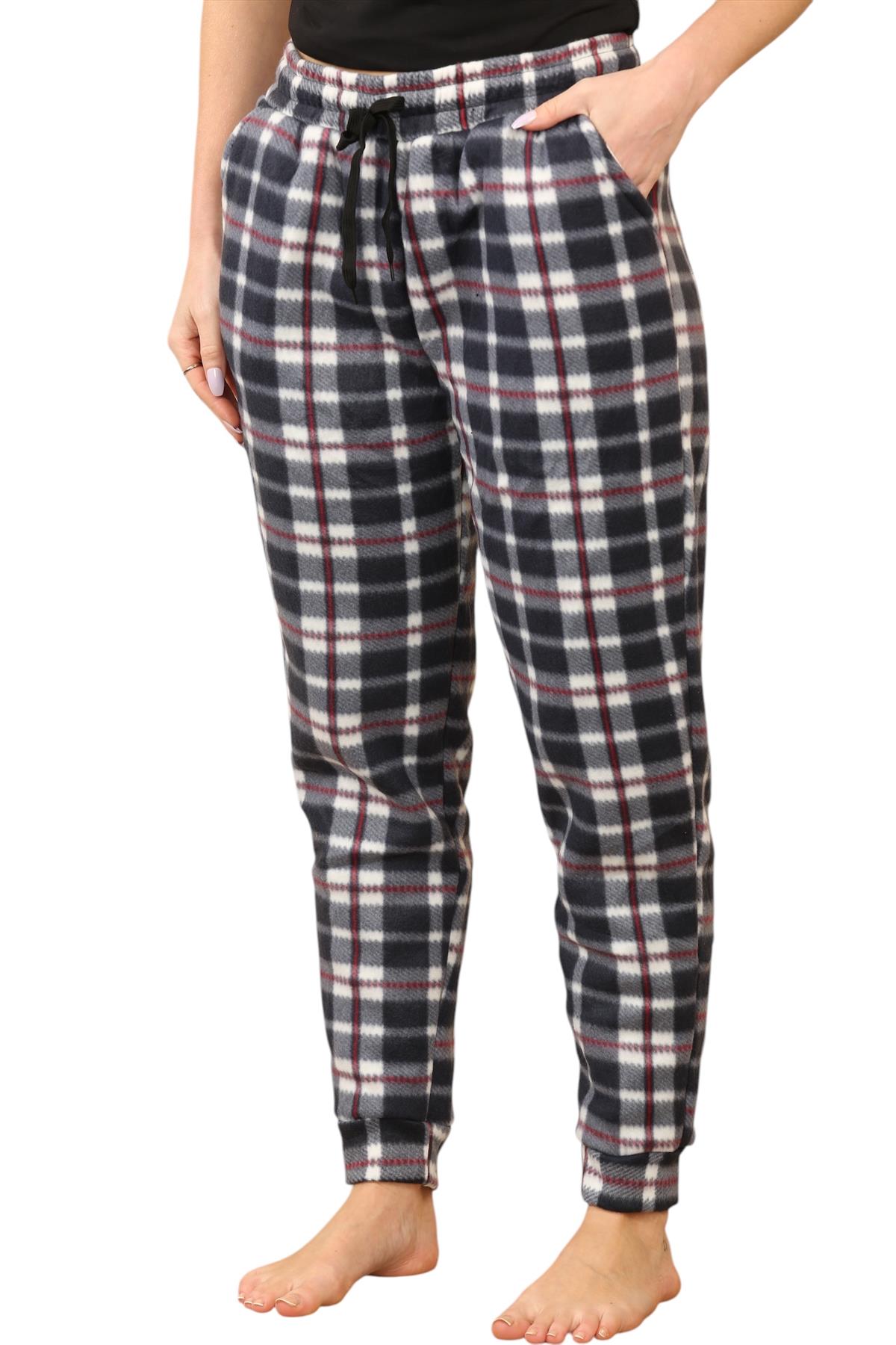 Pantalones de chándal para mujer de franela elásticos con cordón polar a cuadros PJ - Imagen 34 de 48