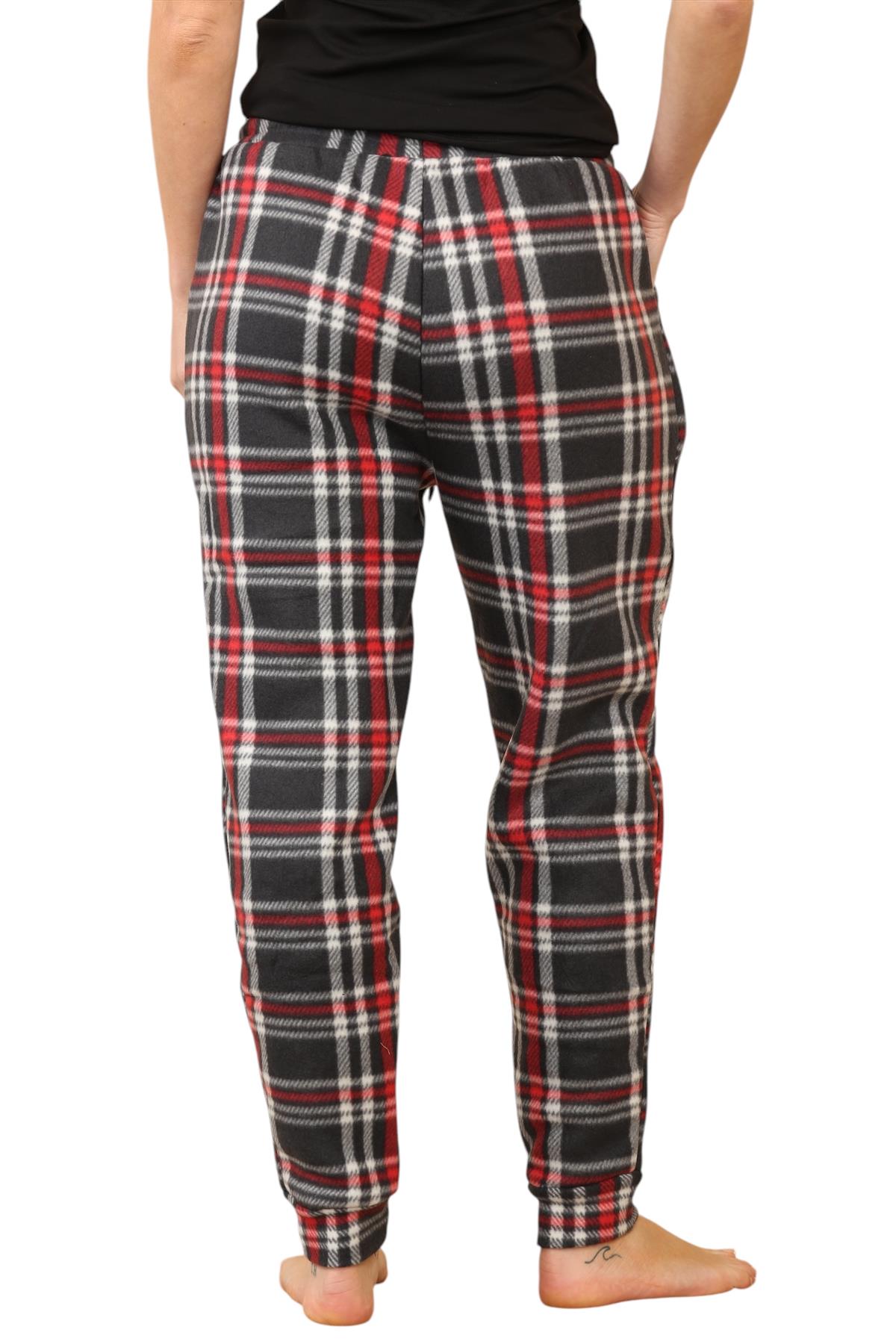 Pantalones de chándal para mujer de franela elásticos con cordón polar a cuadros PJ - Imagen 29 de 48