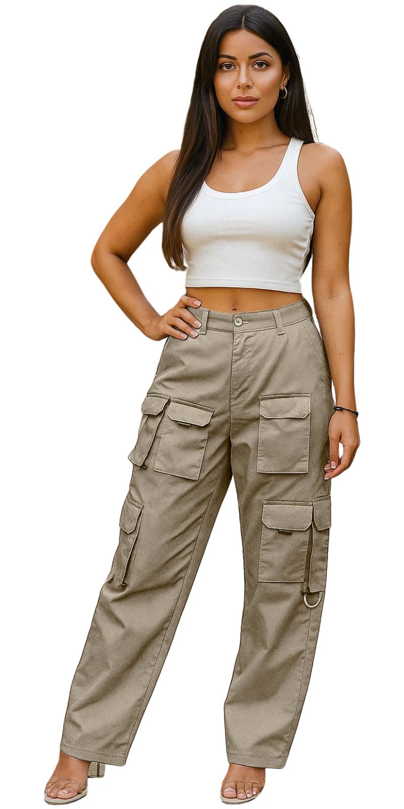 Ladies Cargo Combat Trouser 8 Multi Pocket Regular Fit Straight Leg Casual Pants - Picture 7 of 12