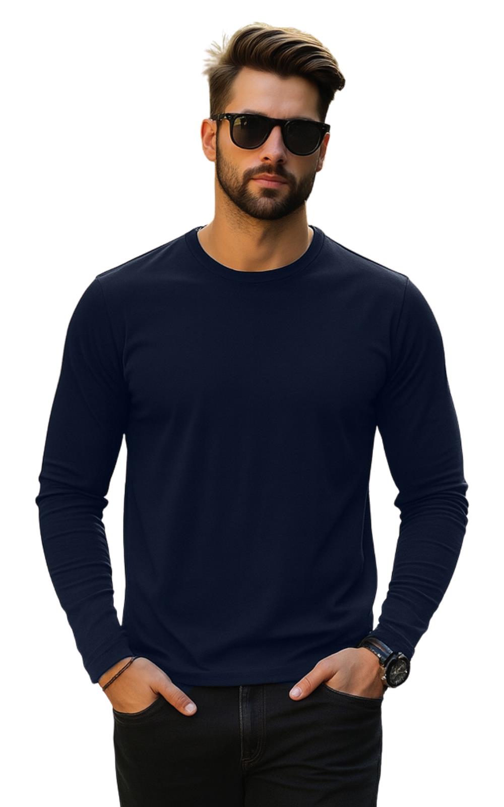 Mens 3 Pack Long Sleeve T-Shirts Cotton Blend Crew Neck Black Navy Grey S–XL Tee - Picture 11 of 15