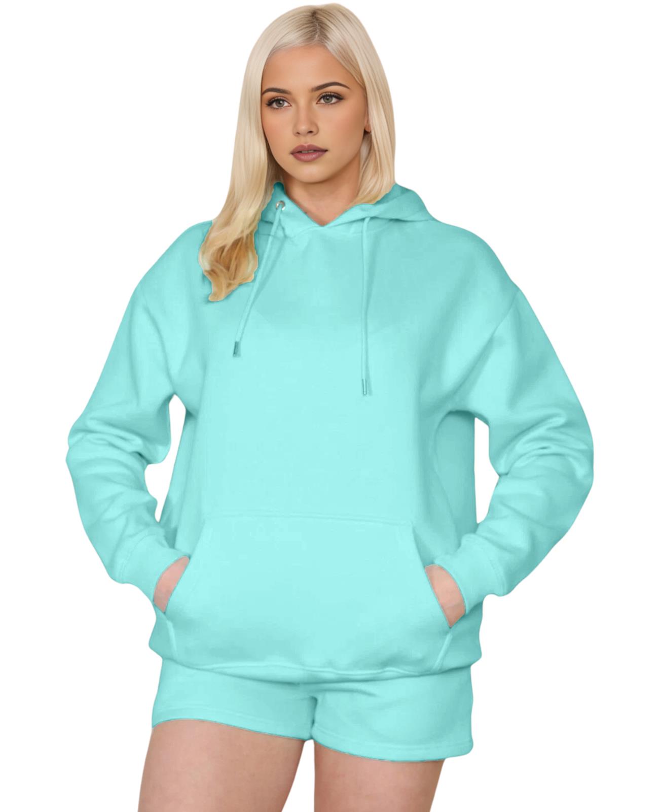 Womens Tracksuit Set Ladies Long Sleeve Lounge Wear Hoodie Fleece Sweat Short - Picture 14 of 20