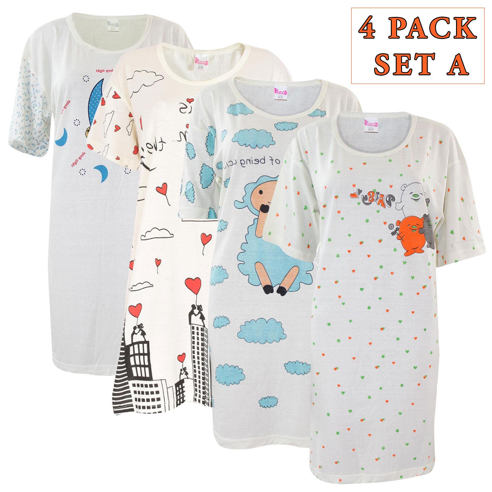 5 Pack Nightdress Nightie Women Cotton Ladies Short Sleeve Nightshirt Nightwear - Picture 31 of 59