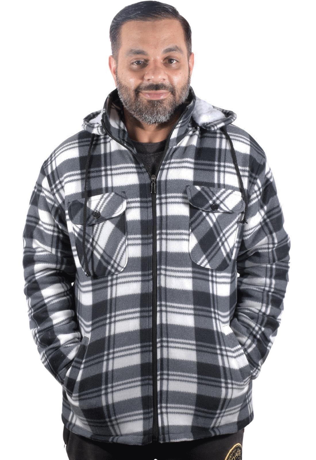 Camisa acolchada para hombre Sherpa forrada de piel leñador chaqueta de trabajo gruesa informal sudadera con capucha - Imagen 37 de 48