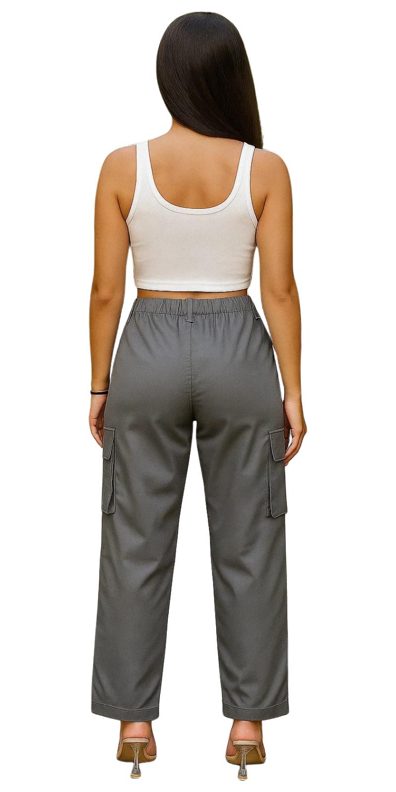 Ladies Cargo Combat Trouser 8 Multi Pocket Regular Fit Straight Leg Casual Pants - Picture 12 of 12