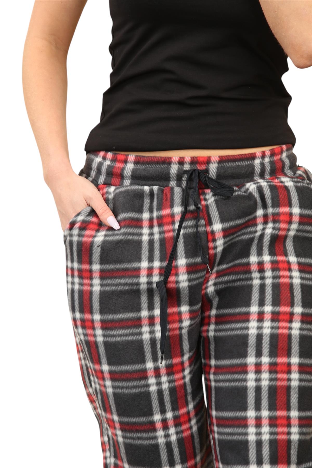 Pantalones de chándal para mujer de franela elásticos con cordón polar a cuadros PJ - Imagen 25 de 48
