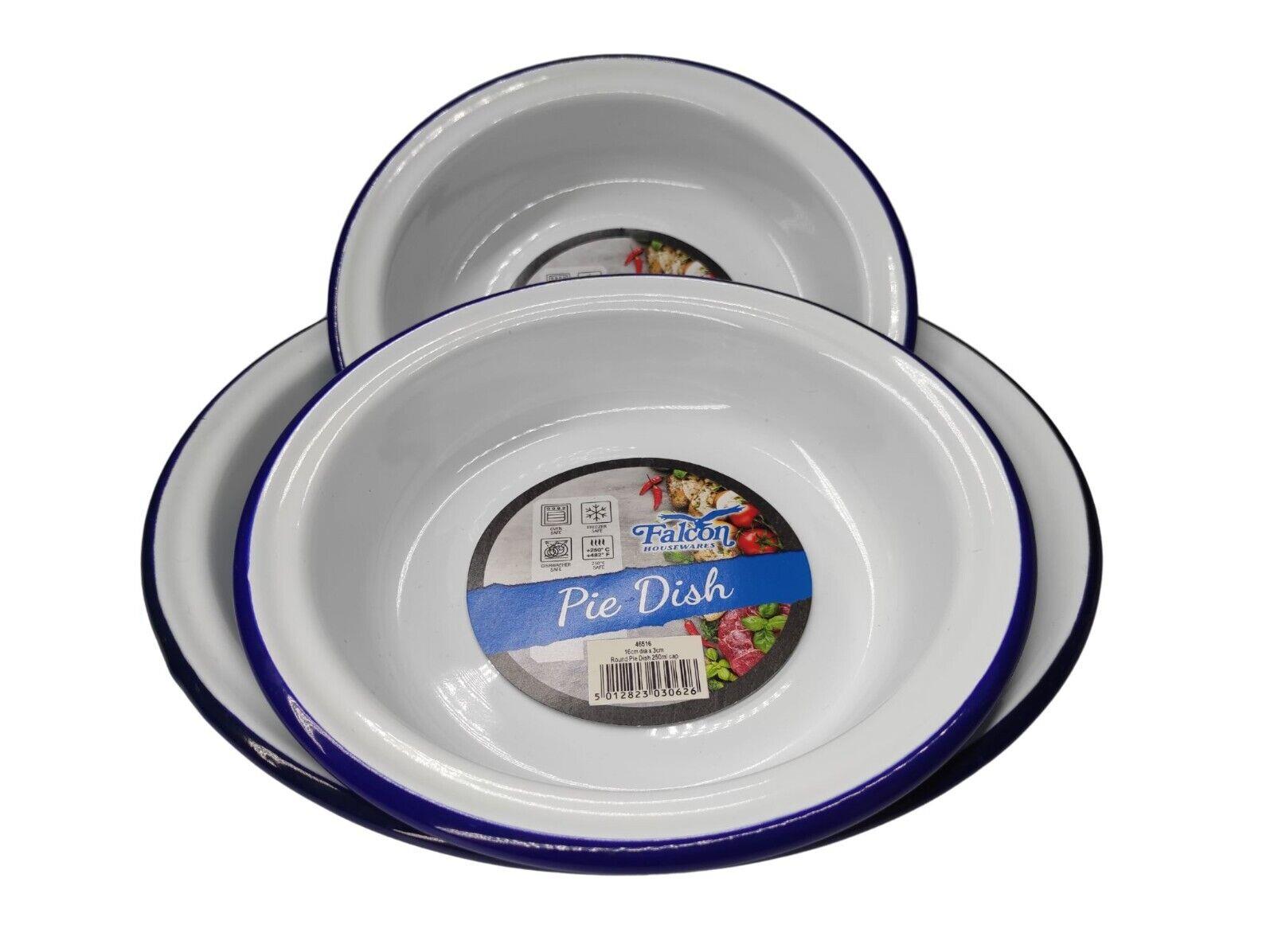 Falcon Enamel Round Pie Dish - White with Blue Rim, Oven & Dishwasher Safe - Picture 59 of 91