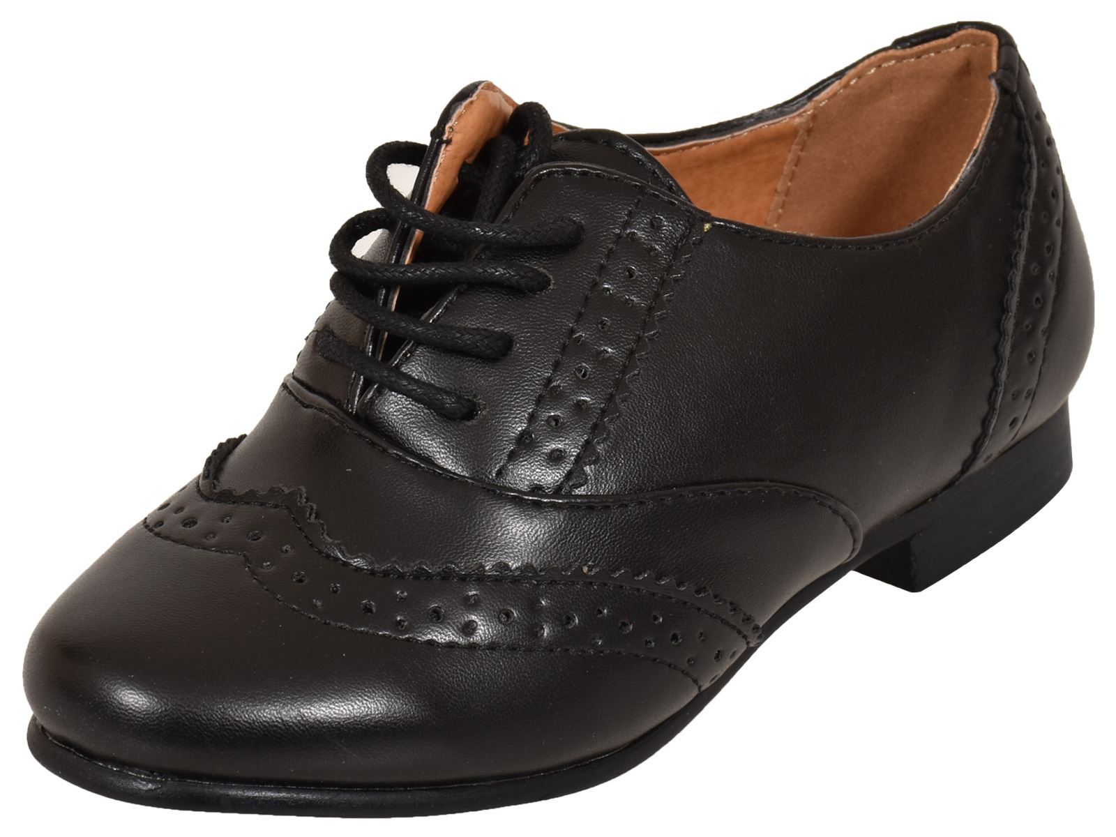 Girls School Lace Up Shoes Ladies Brogue Smart Office Formal Black Boots UK  Size