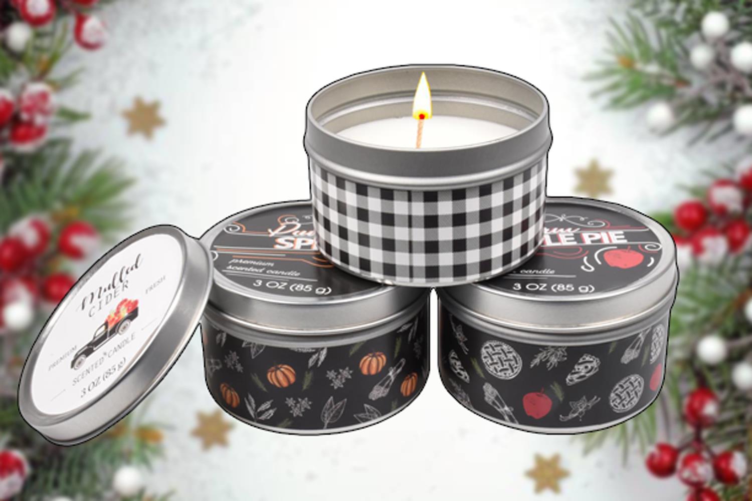 Scented Candles New Set of 3 Festive Christmas Decorative Tin Xmas Gift set - Picture 65 of 99