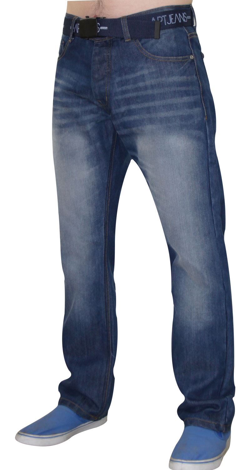 Homme Coupe Standard Jeans Coupe Droite Denim Pantalon Pantalon Avec Gratuit Ceinture Toutes Tailles
