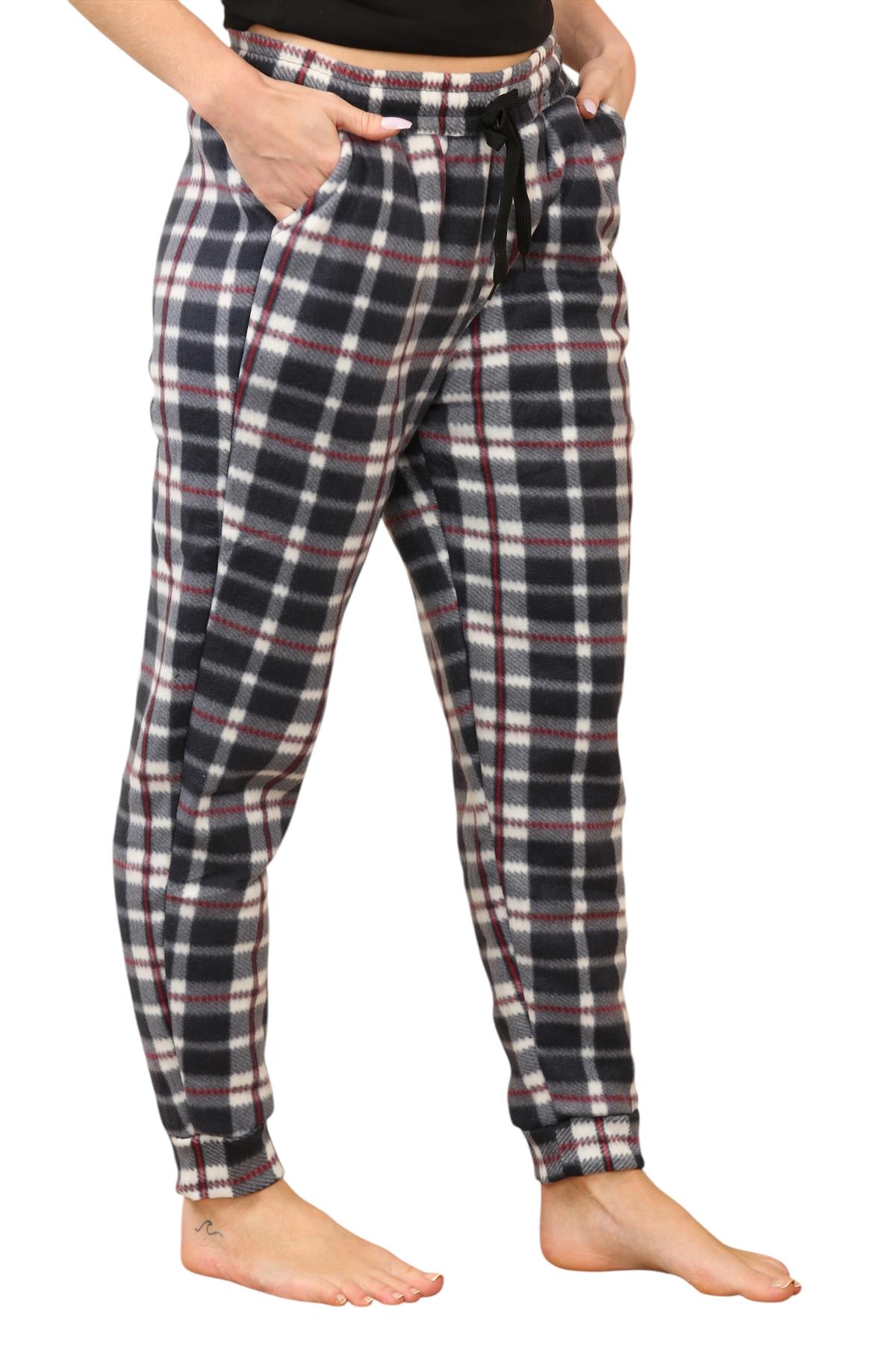 Pantalones de chándal para mujer de franela elásticos con cordón polar a cuadros PJ - Imagen 36 de 48
