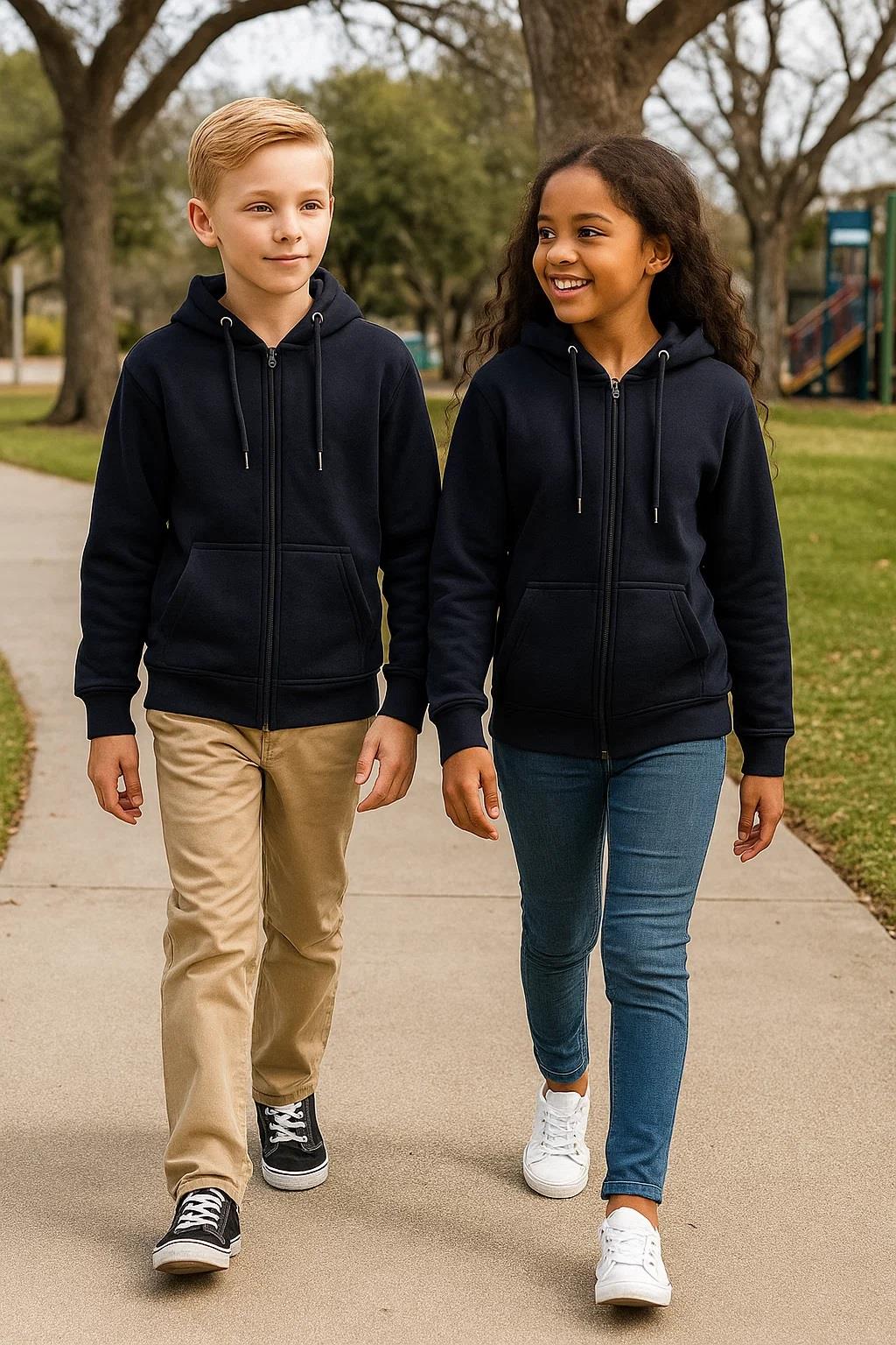 Kids Zip up Hoodie Sweatshirts PE School Jumpers Fleece Hoodies For Boys Girls - Picture 72 of 264